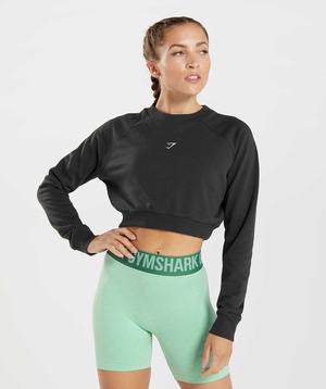 Pulowery Damskie Gymshark Treningowe Cropped Swetry Czarne | NVOD79064