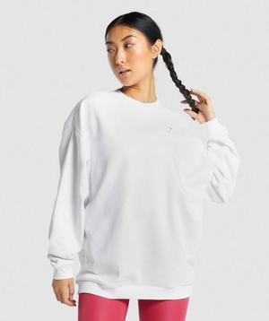 Pulowery Damskie Gymshark Treningowe Oversized Sweatshirt Białe | VOUT51402