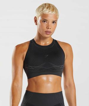 Staniki Sportowe Damskie Gymshark Apex Seamless Czarne Czarne Szare | FUZR39172