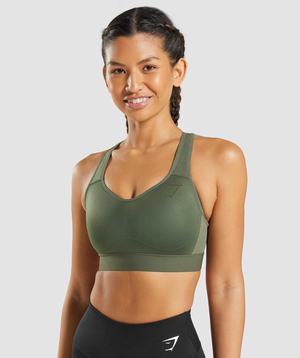 Staniki Sportowe Damskie Gymshark Lekkie High Support Oliwkowe | QUYF57184