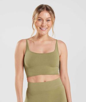 Staniki Sportowe Damskie Gymshark Pause Seamless Bralette Zielone | FIJH41672