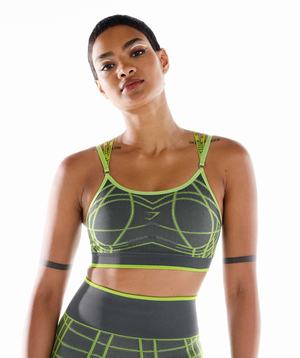 Staniki Sportowe Damskie Gymshark Wtflex Linear Seamless Szare Zielone Głęboka Szare | BGEQ75189