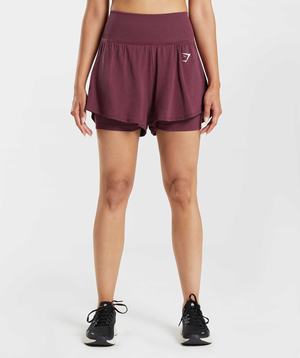 Szorty Damskie Gymshark Vital Seamless 2.0 2-in-1 Bordowe | YWNJ84921