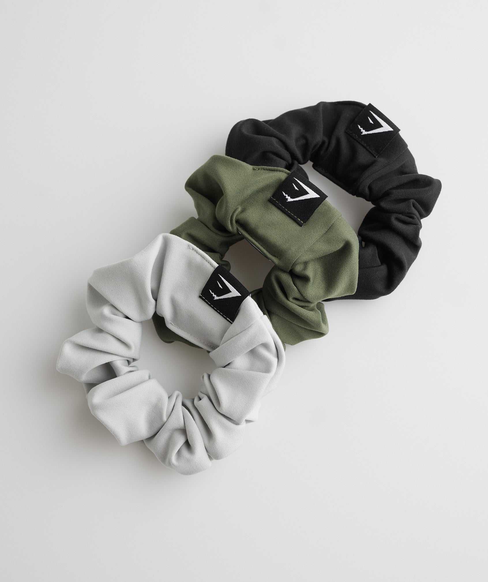 Akcesoria Damskie Gymshark Scrunchies 3Pk Czarne Oliwkowe Głęboka Szare | PJNT70591