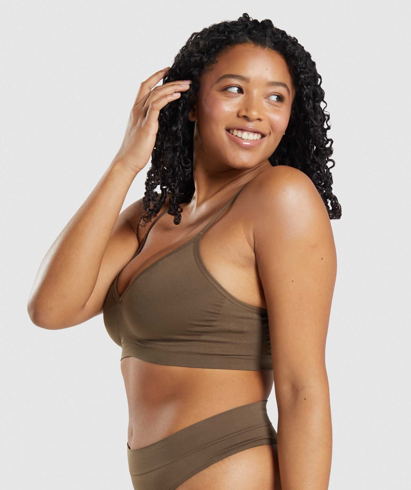 Bielizny Damskie Gymshark Seamless Low Neck Bralette Brązowe | YMHS34598