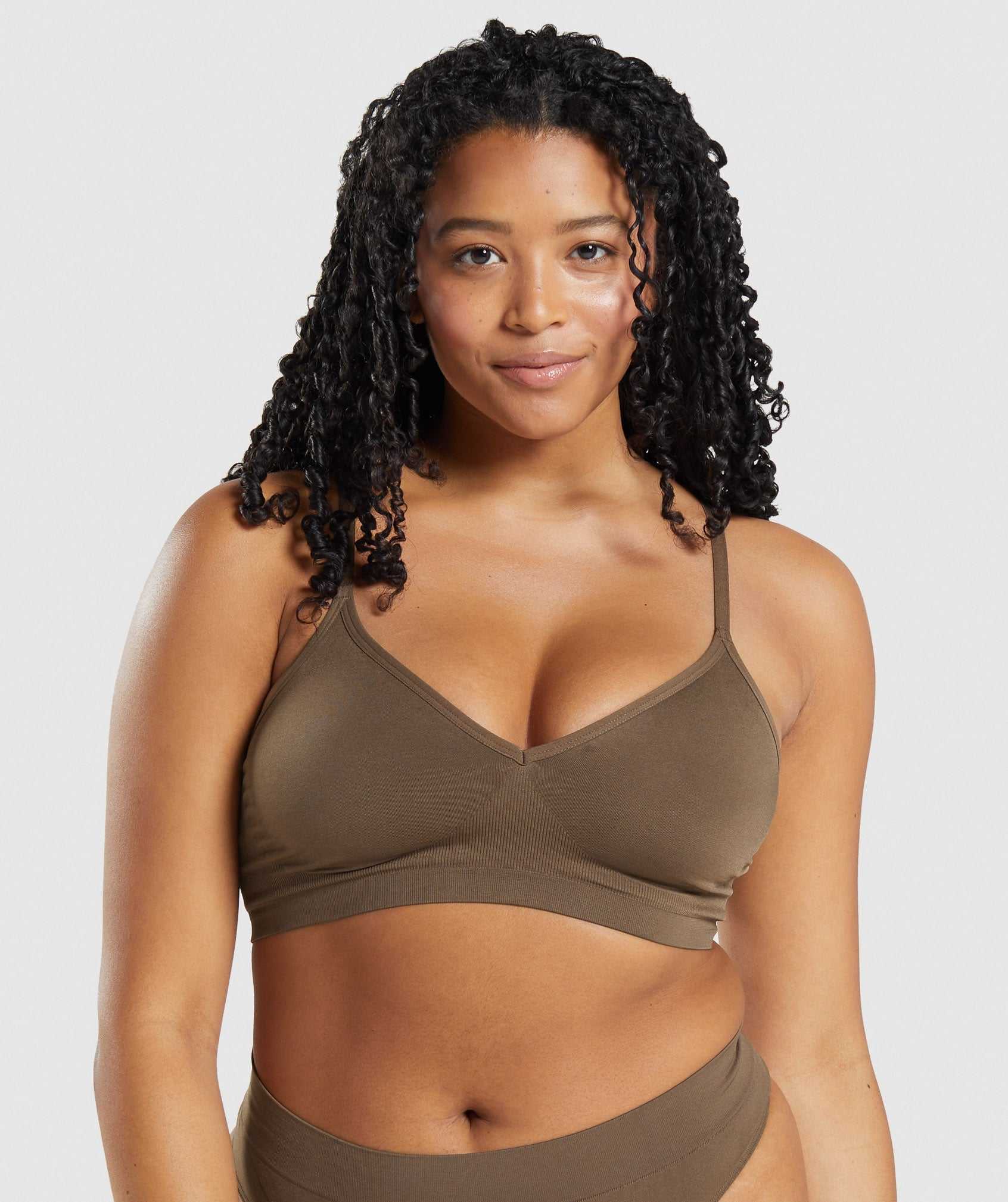 Bielizny Damskie Gymshark Seamless Low Neck Bralette Brązowe | YMHS34598