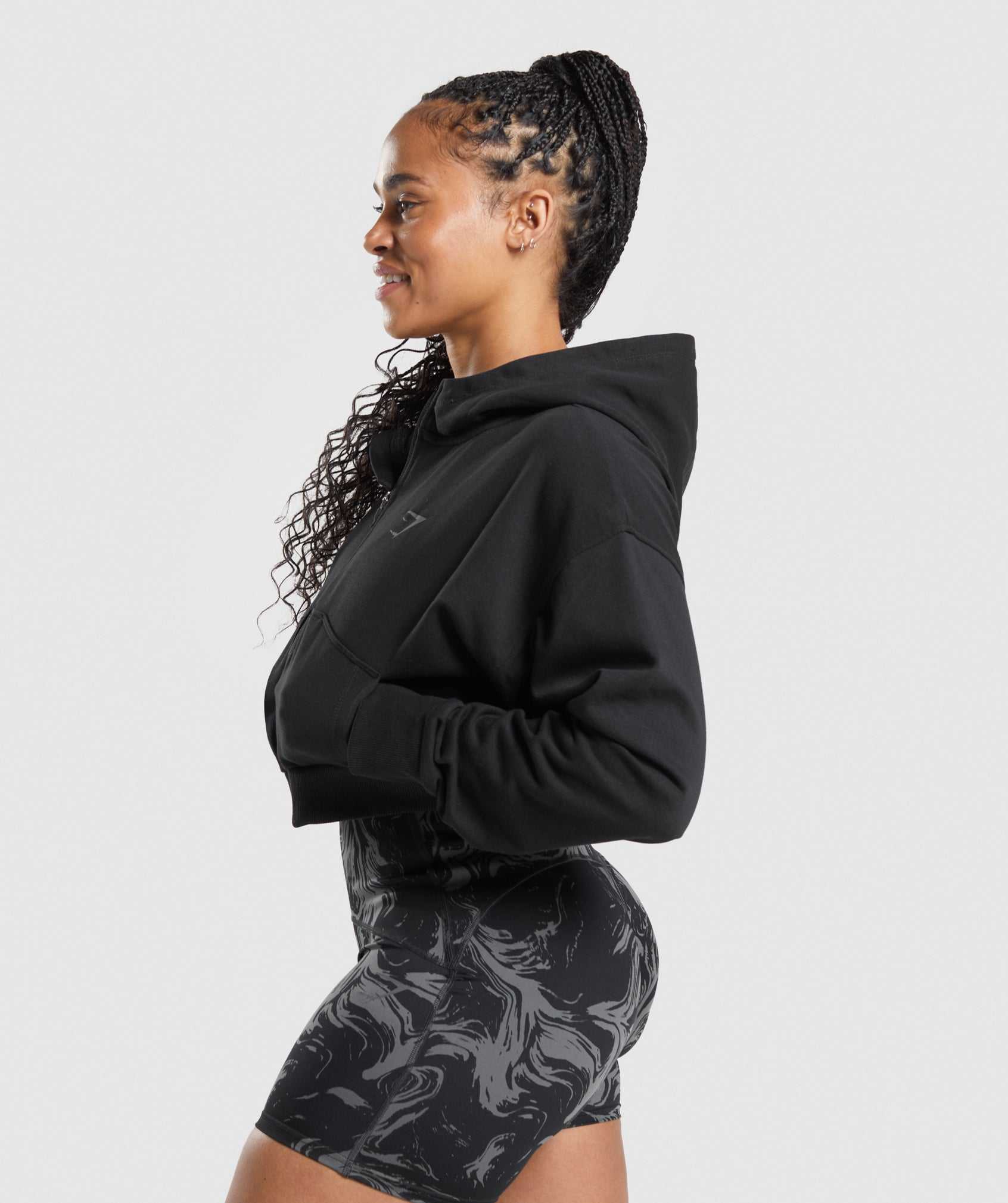 Bluzy Z Kapturem Damskie Gymshark GS Power Cropped Zip Czarne | RHYA86139