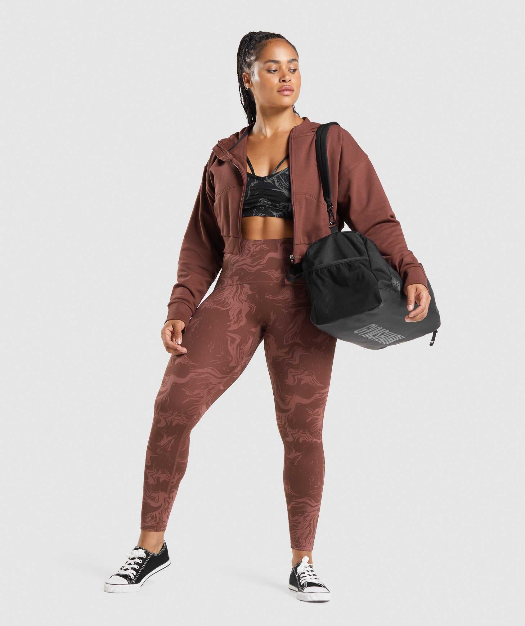 Bluzy Z Kapturem Damskie Gymshark GS Power Cropped Zip Różowe Brązowe | VOIF84106