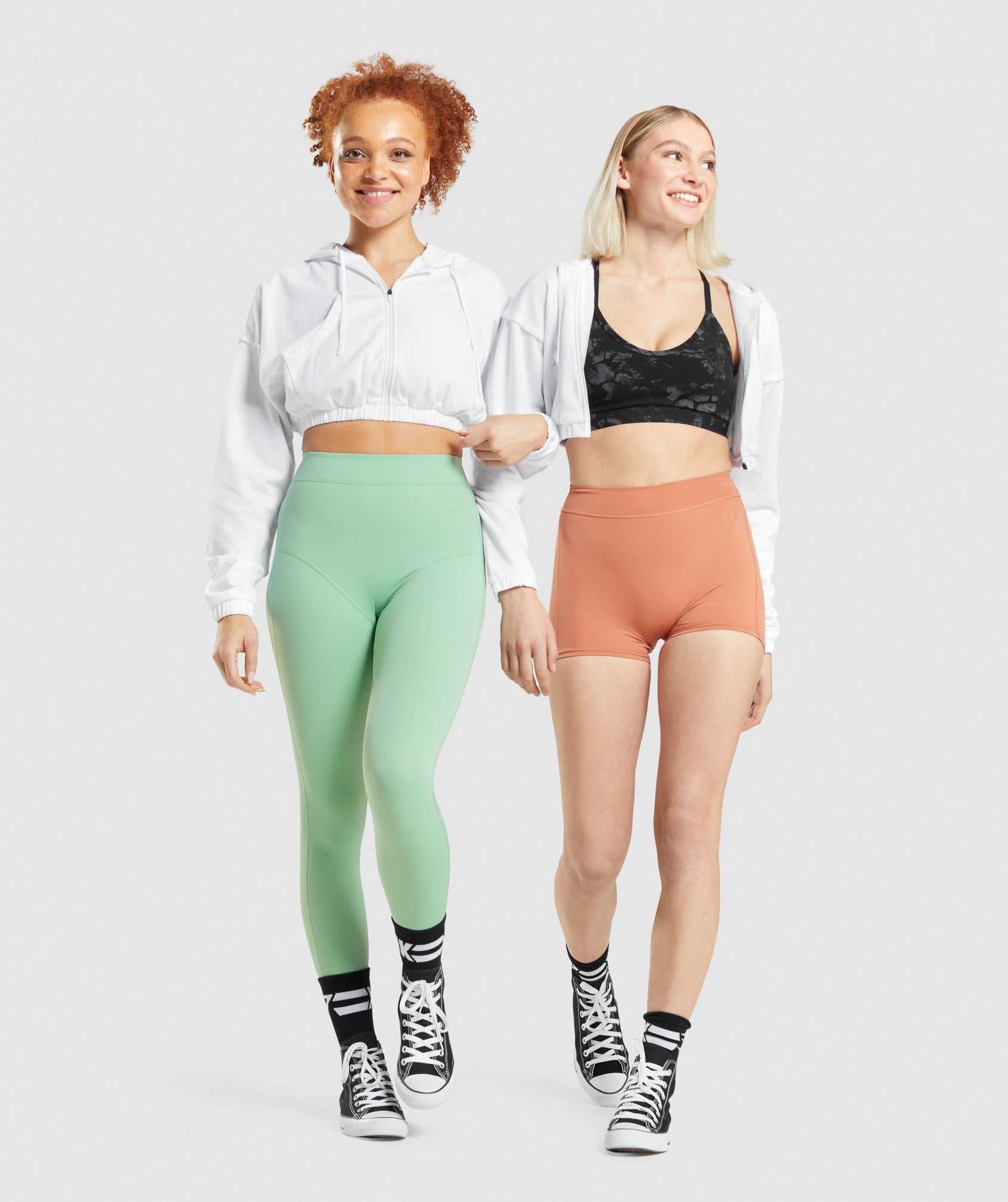 Bluzy Z Kapturem Damskie Gymshark KK Fit Zip-Up Cropped Białe | ZXFC93128