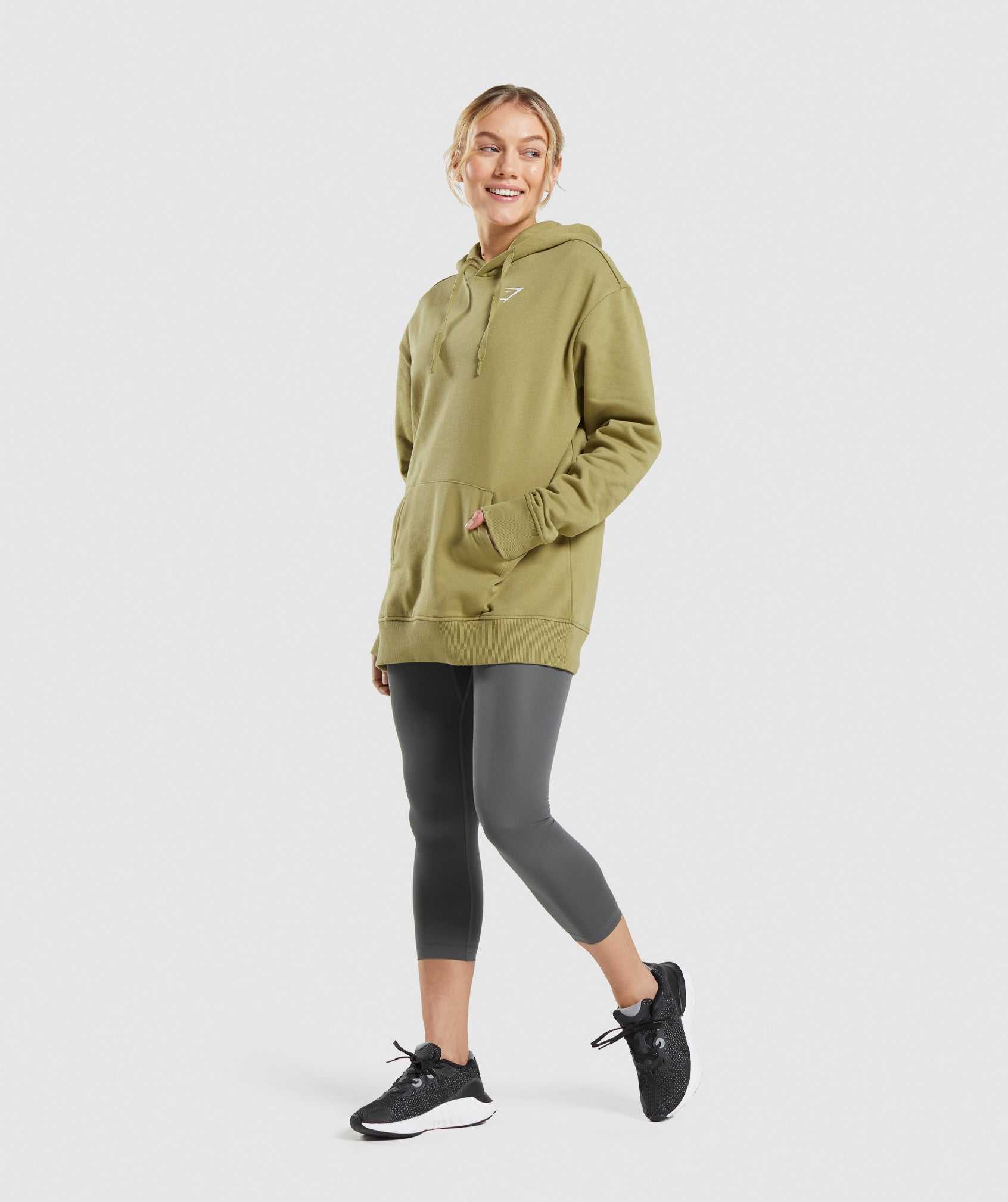 Bluzy Z Kapturem Damskie Gymshark Treningowe Oversized Zielone | SFGV78964