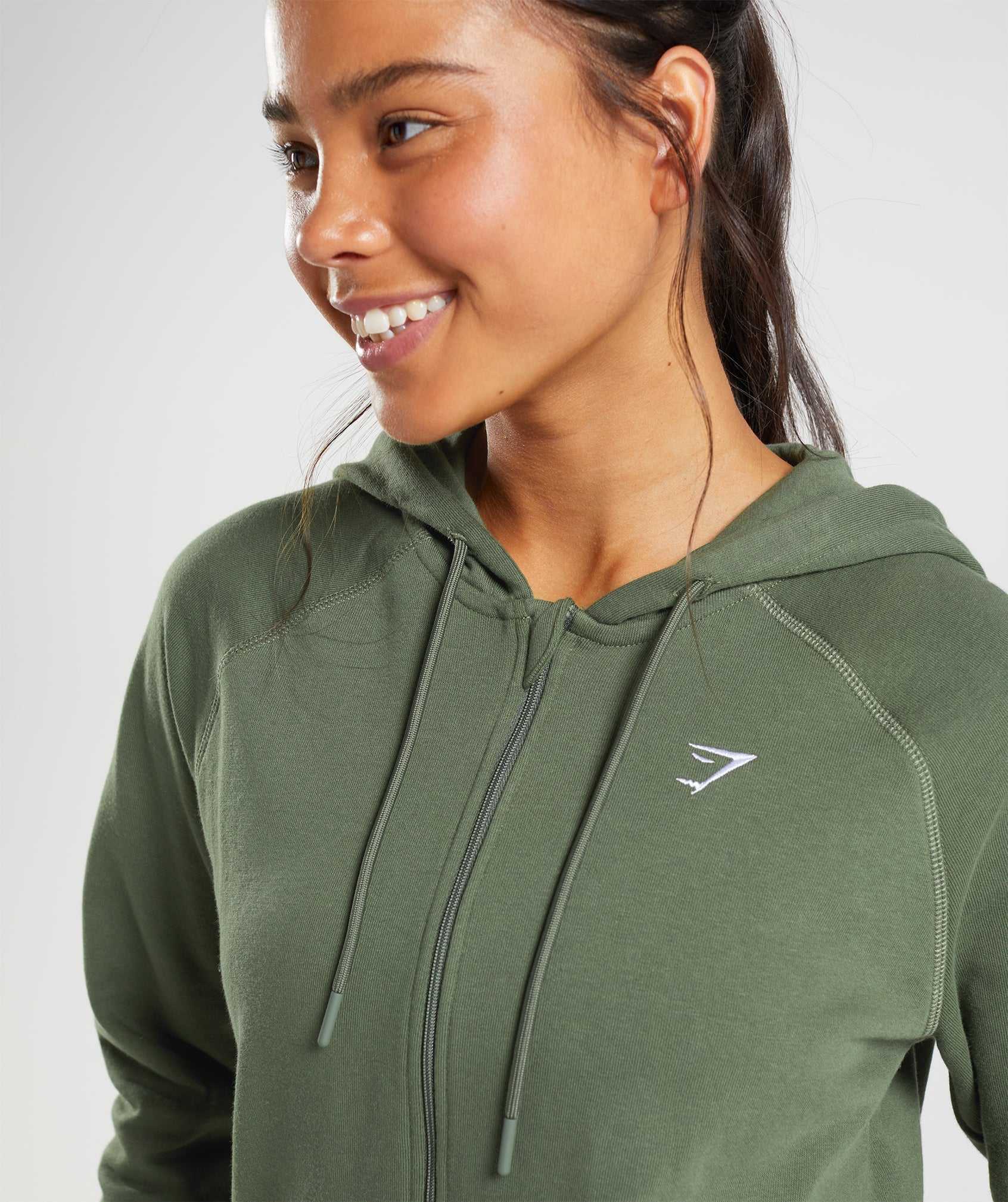 Bluzy Z Kapturem Damskie Gymshark Treningowe Zip Oliwkowe | TALG08316