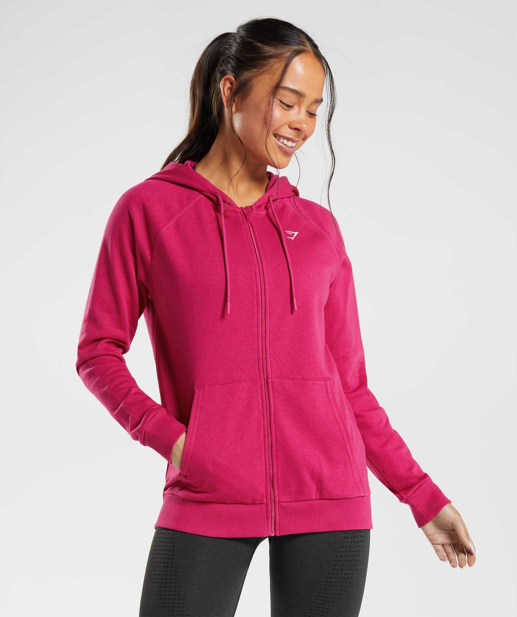 Bluzy Z Kapturem Damskie Gymshark Treningowe Zip Różowe | VCGO61952