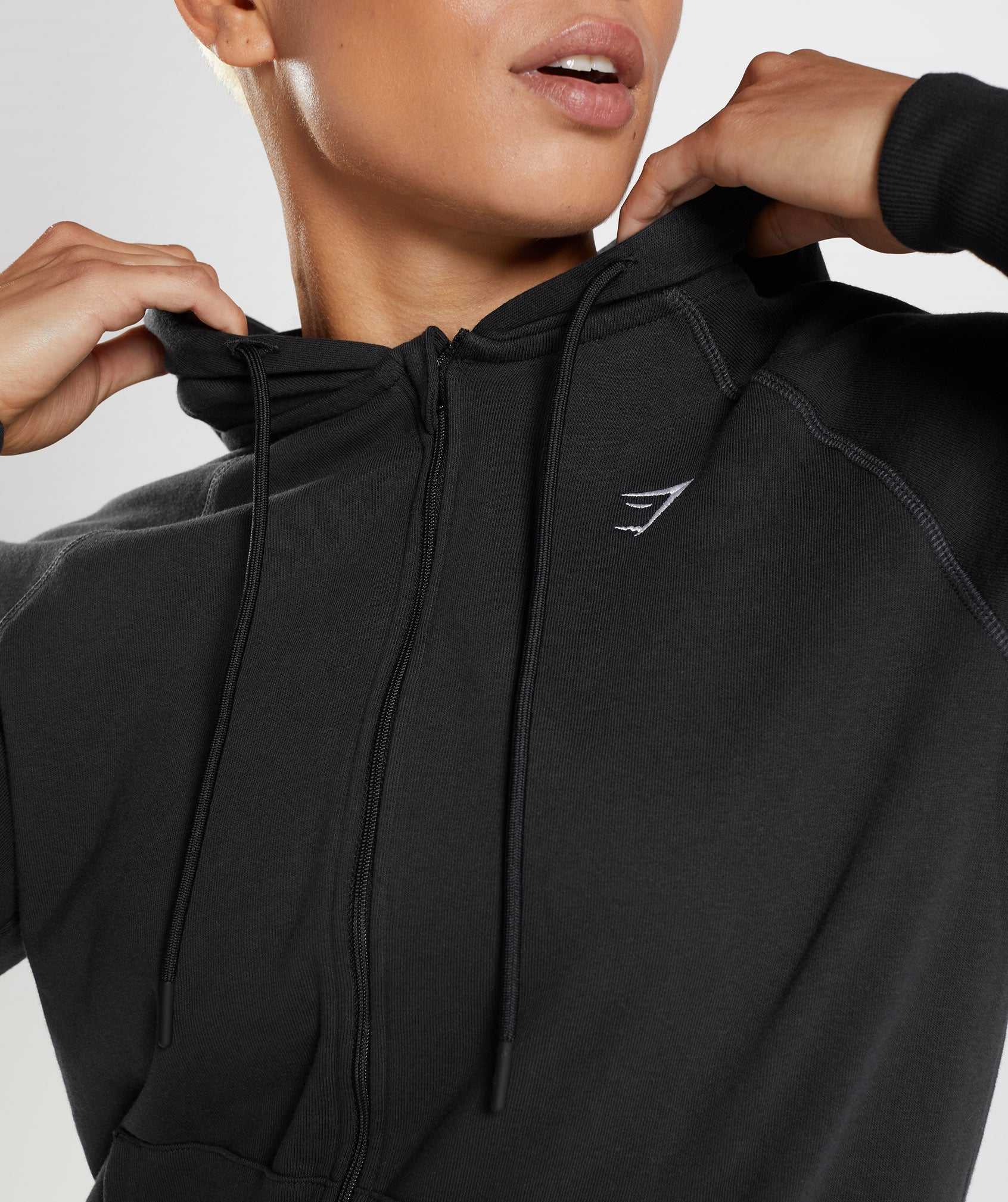 Bluzy Z Kapturem Damskie Gymshark Treningowe Zip Czarne | VGBP01928