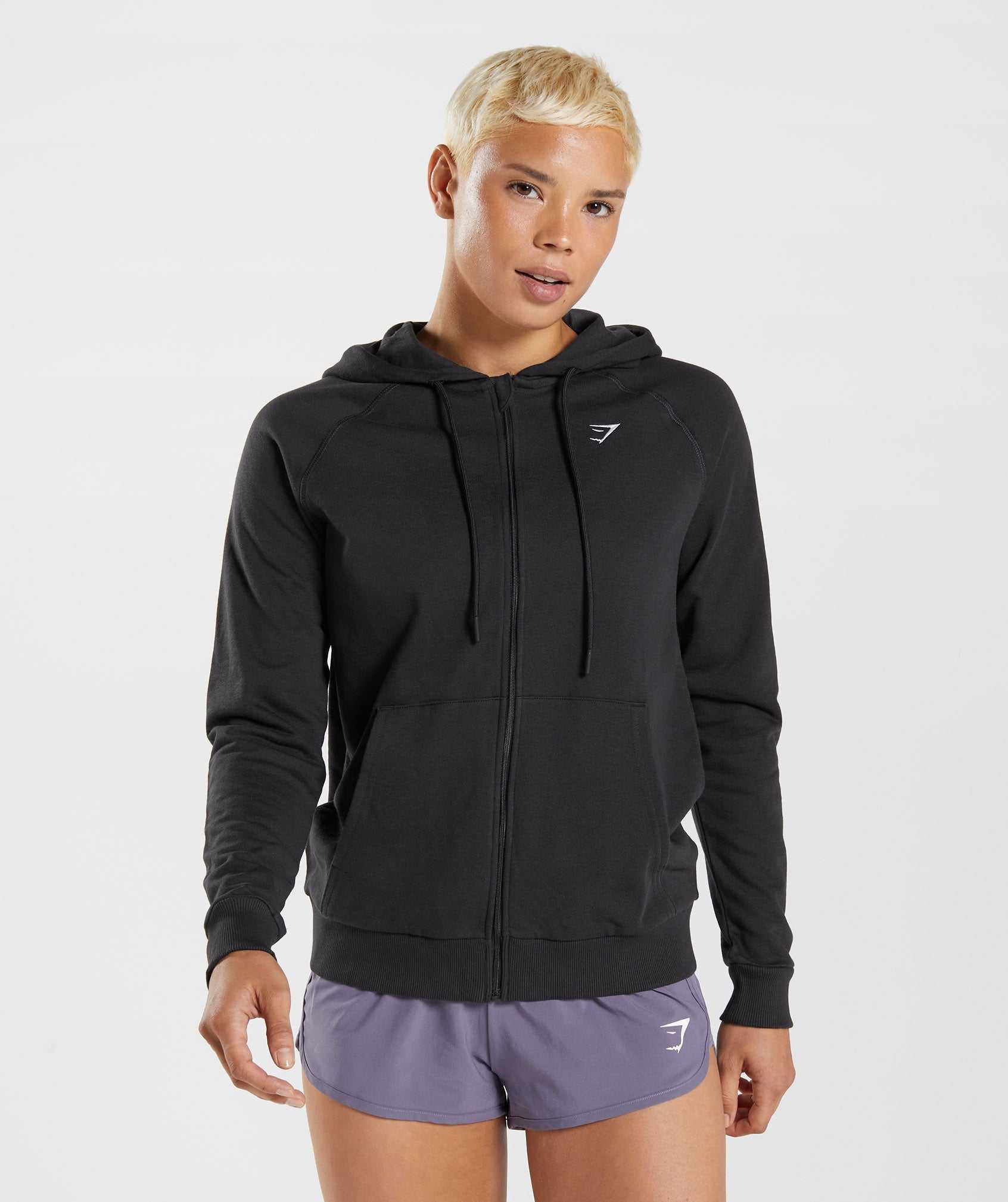 Bluzy Z Kapturem Damskie Gymshark Treningowe Zip Czarne | VGBP01928