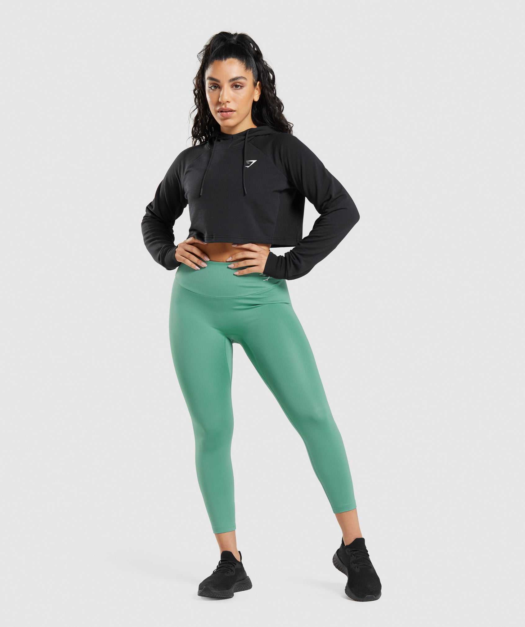 Bluzy Z Kapturem Damskie Gymshark Treningowe Cropped Czarne | WQBV28130