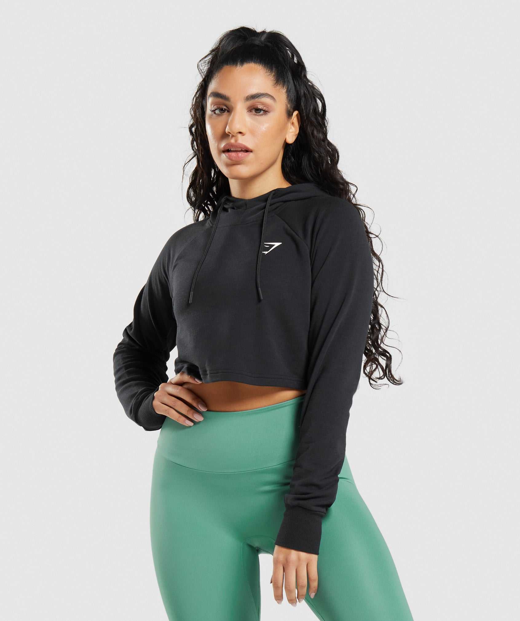 Bluzy Z Kapturem Damskie Gymshark Treningowe Cropped Czarne | WQBV28130