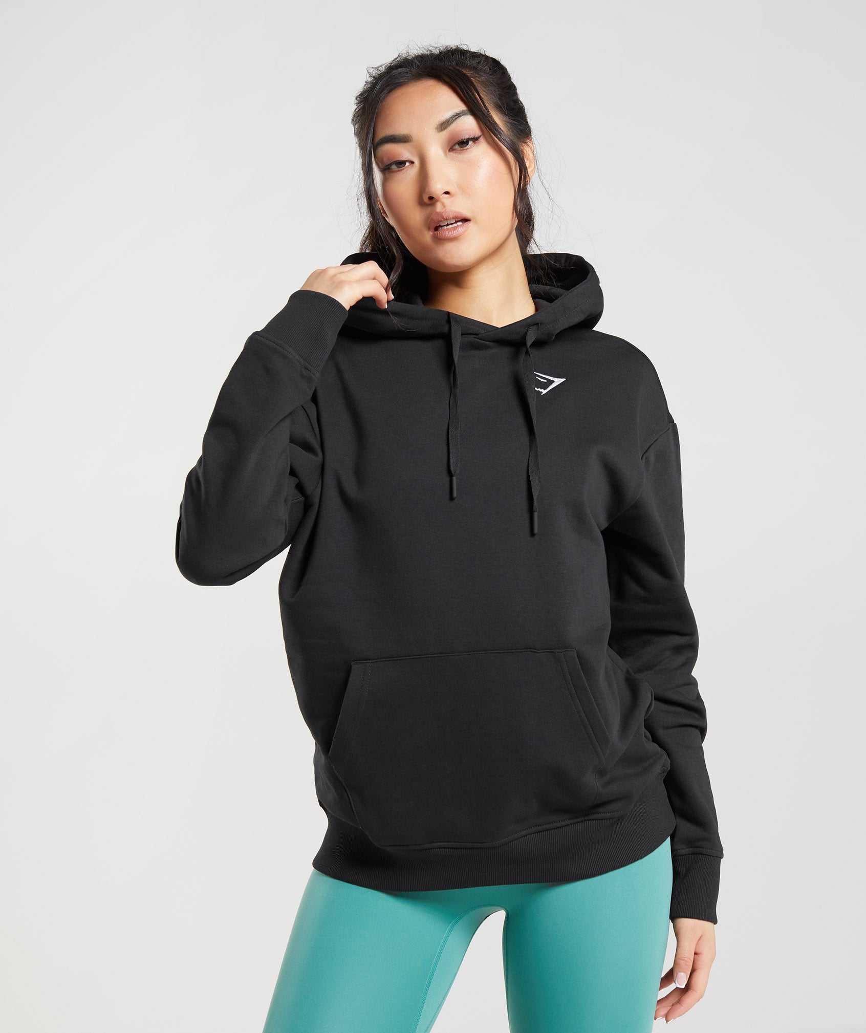 Bluzy Z Kapturem Damskie Gymshark Treningowe Oversized Czarne | YWKD83794