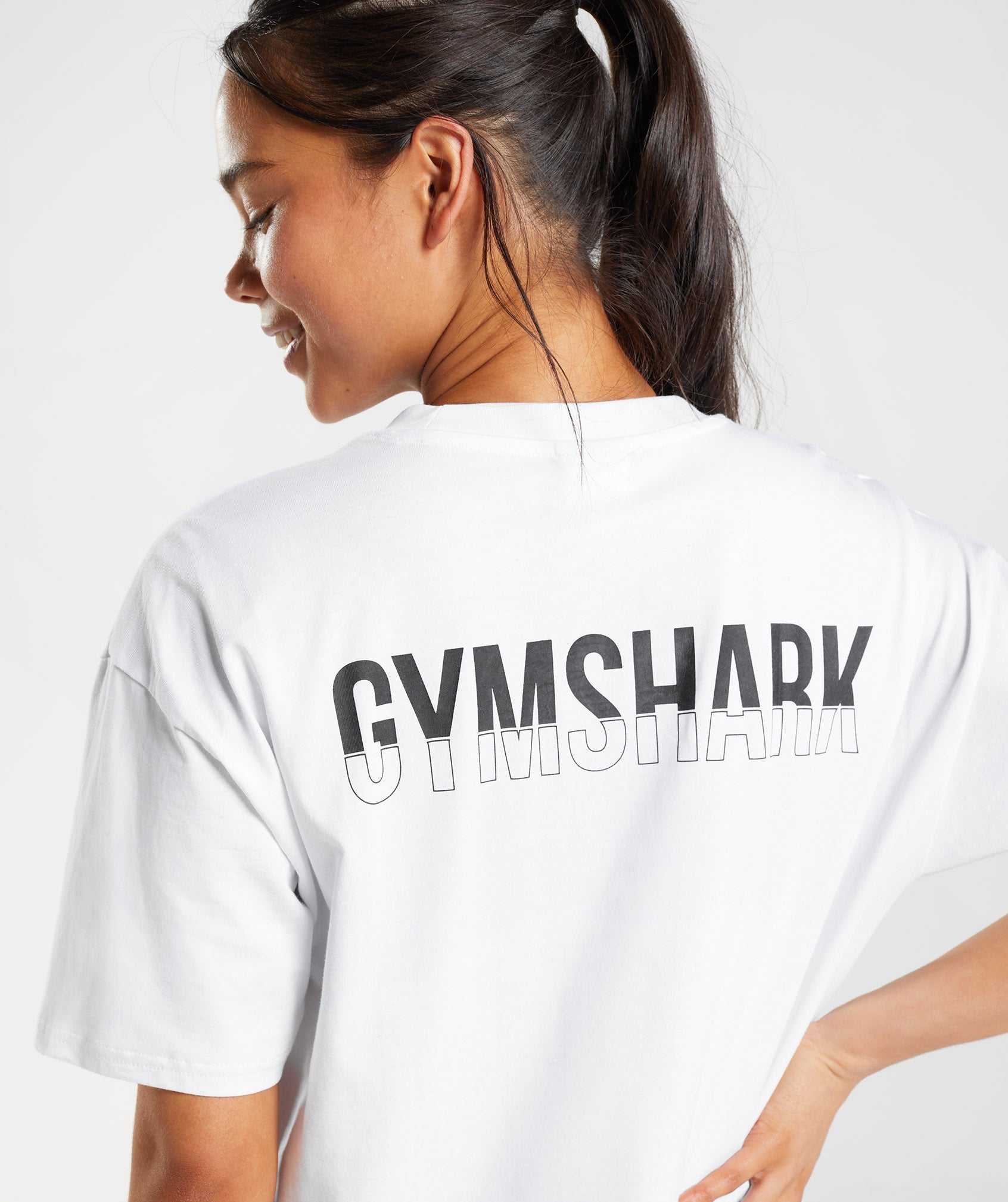 Koszulki Damskie Gymshark Fraction Oversized Białe | MRJU04723