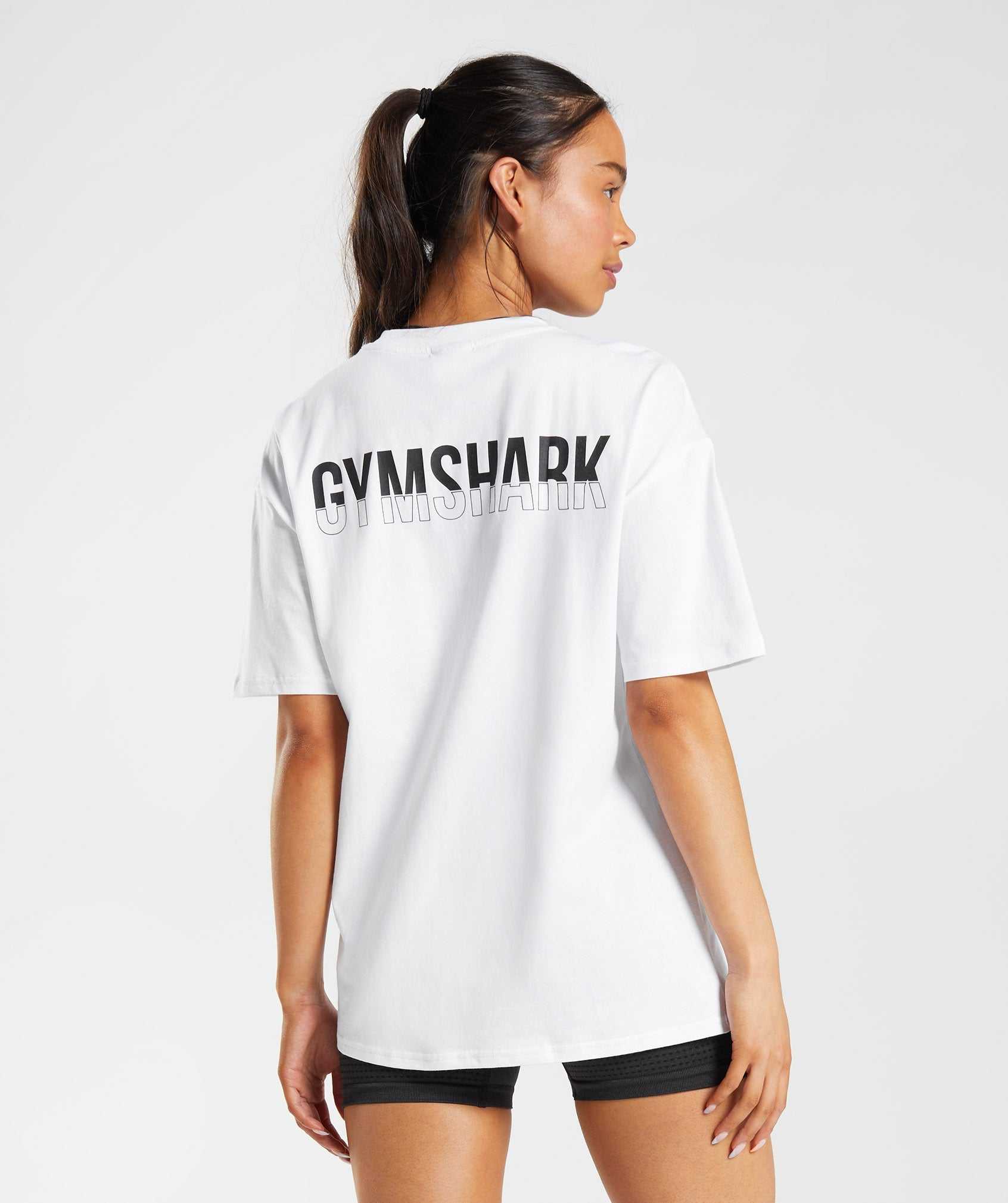 Koszulki Damskie Gymshark Fraction Oversized Białe | MRJU04723