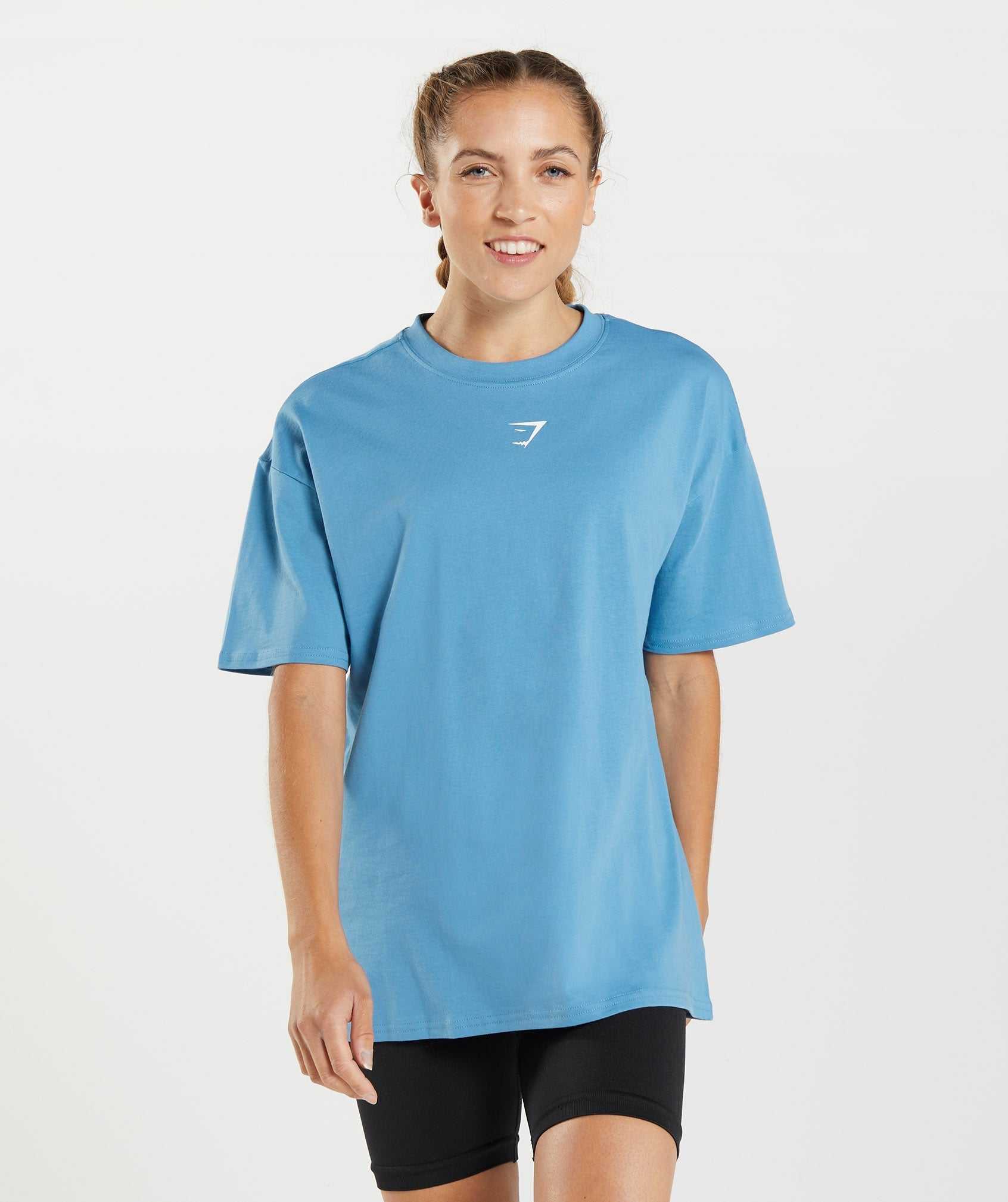 Koszulki Damskie Gymshark Fraction Oversized Niebieskie | SGCF63279