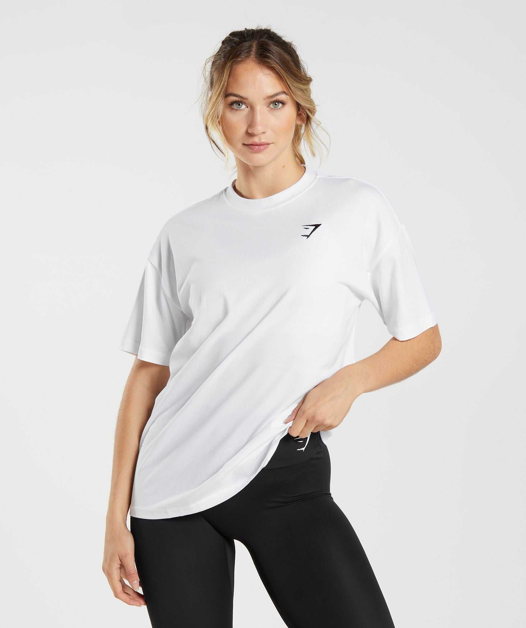 Koszulki Damskie Gymshark Treningowe Oversized Białe | ANMO15470