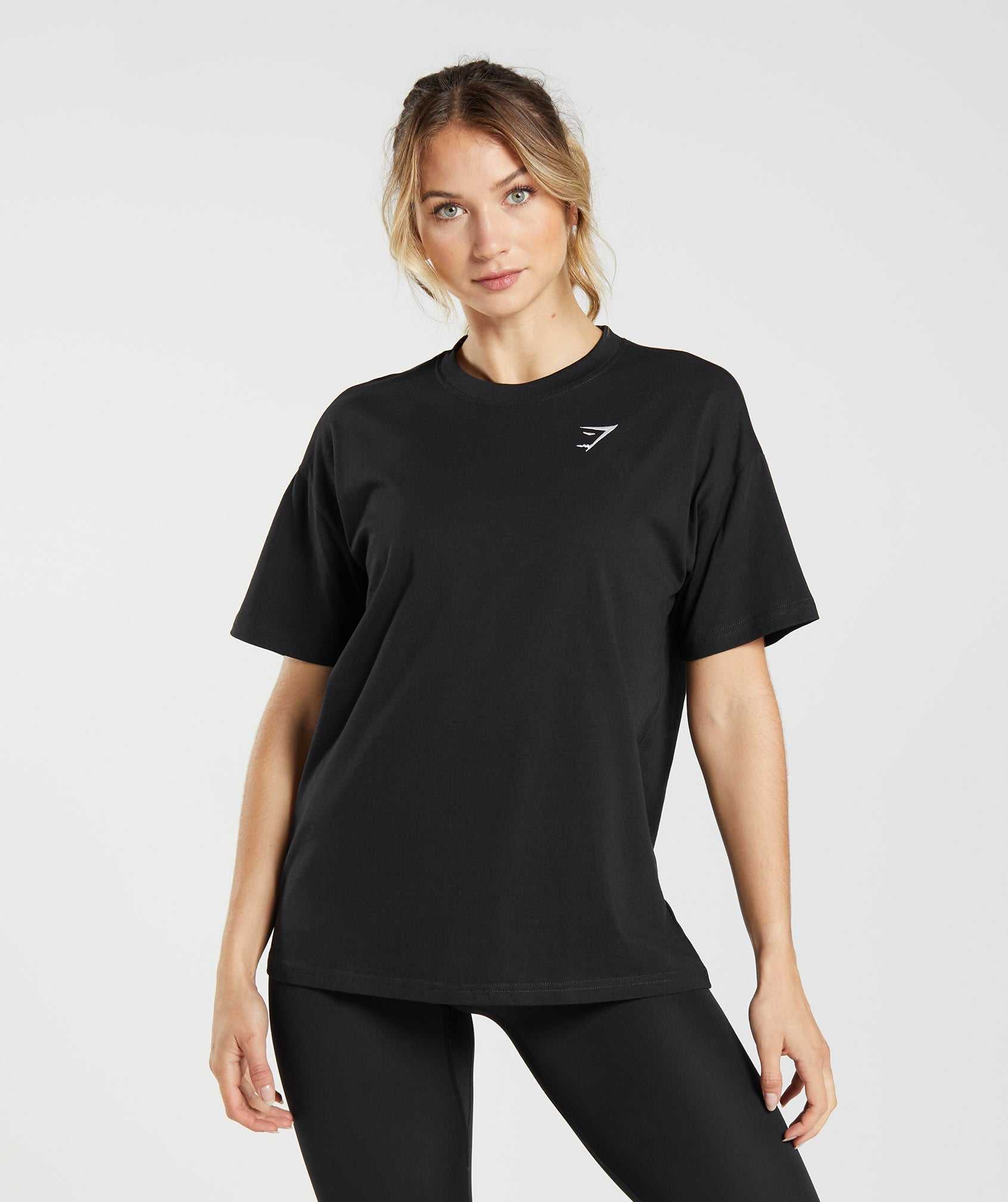 Koszulki Damskie Gymshark Treningowe Oversized Czarne | JSFD85437