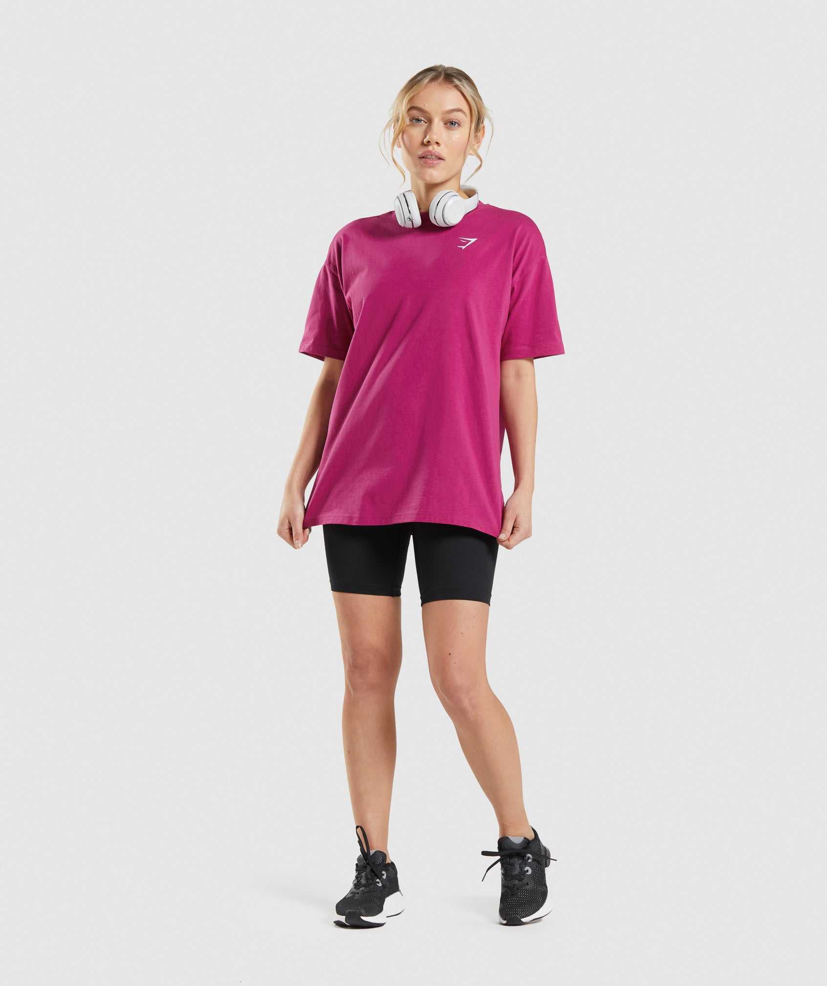 Koszulki Damskie Gymshark Treningowe Oversized Różowe | XQOR65108