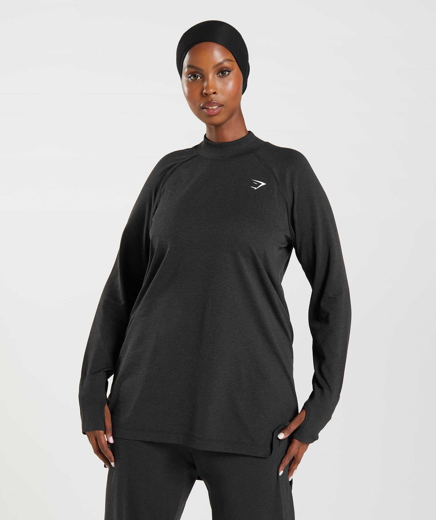 Koszulki Damskie Gymshark Vital Seamless Long Line Czarne | EPDU87216