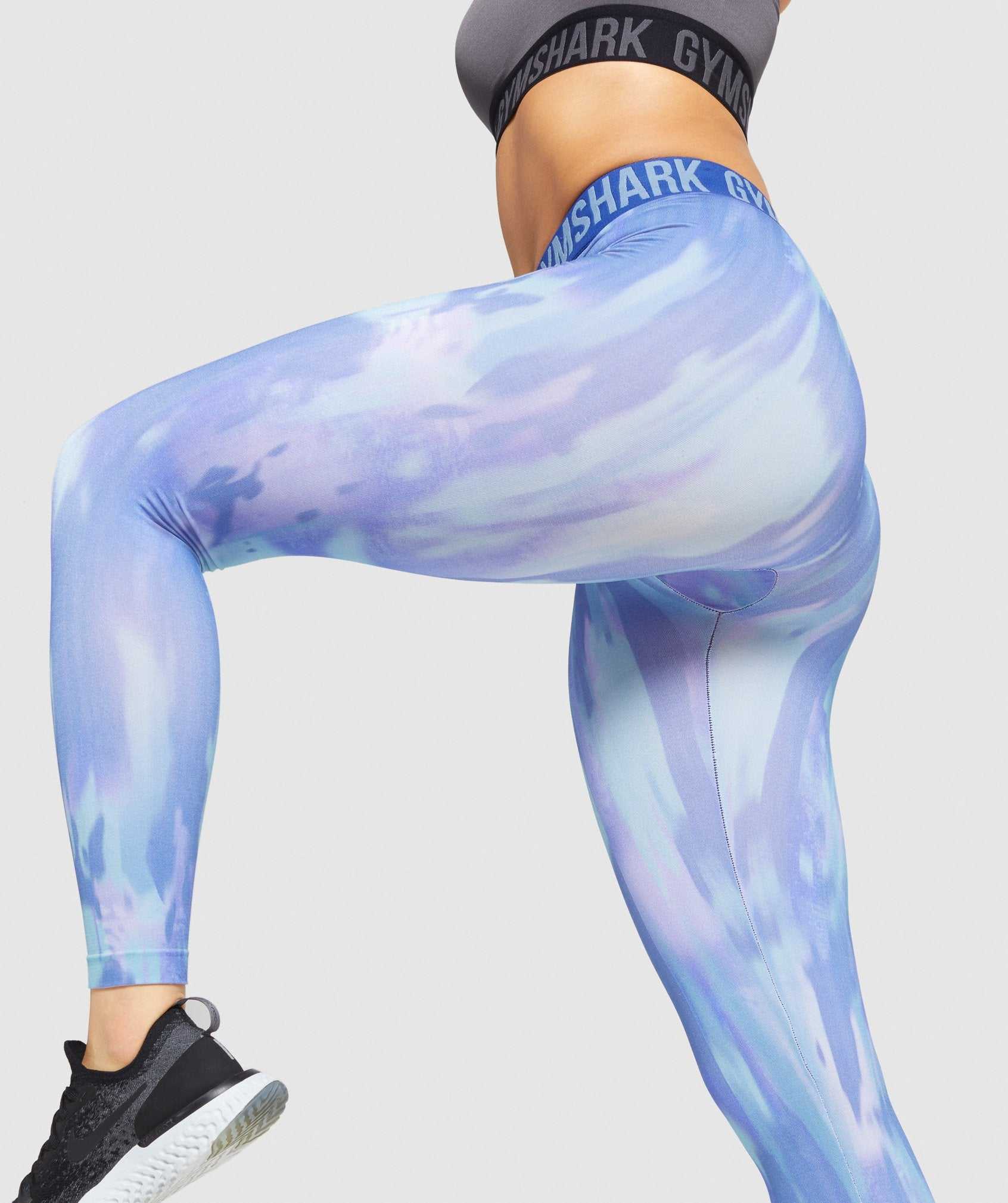 Legginsy Damskie Gymshark Fit Seamless Printed Niebieskie | ODTF04376