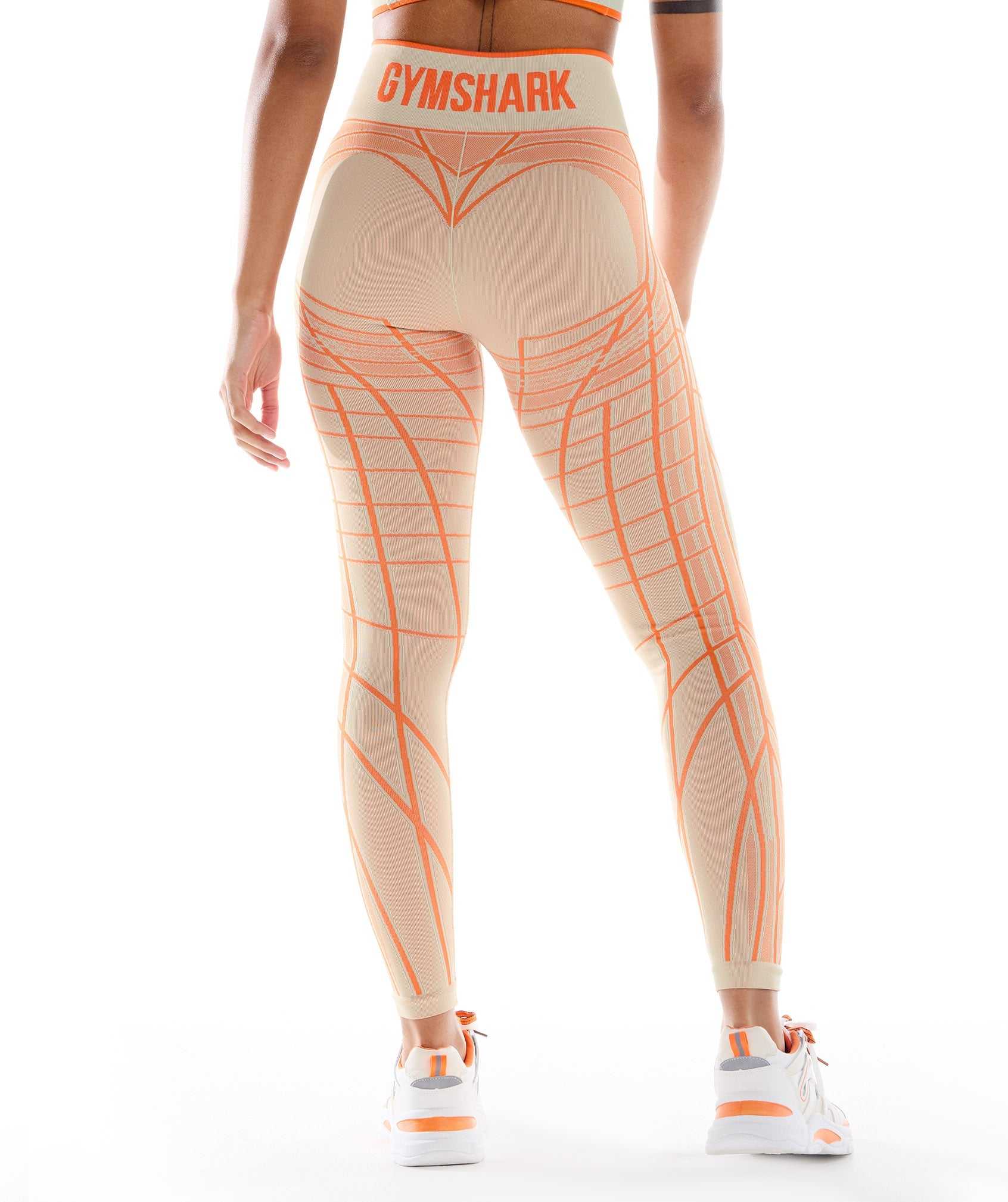 Legginsy Damskie Gymshark Wtflex Linear Seamless Szare Pomarańczowe Białe | SCDE79680