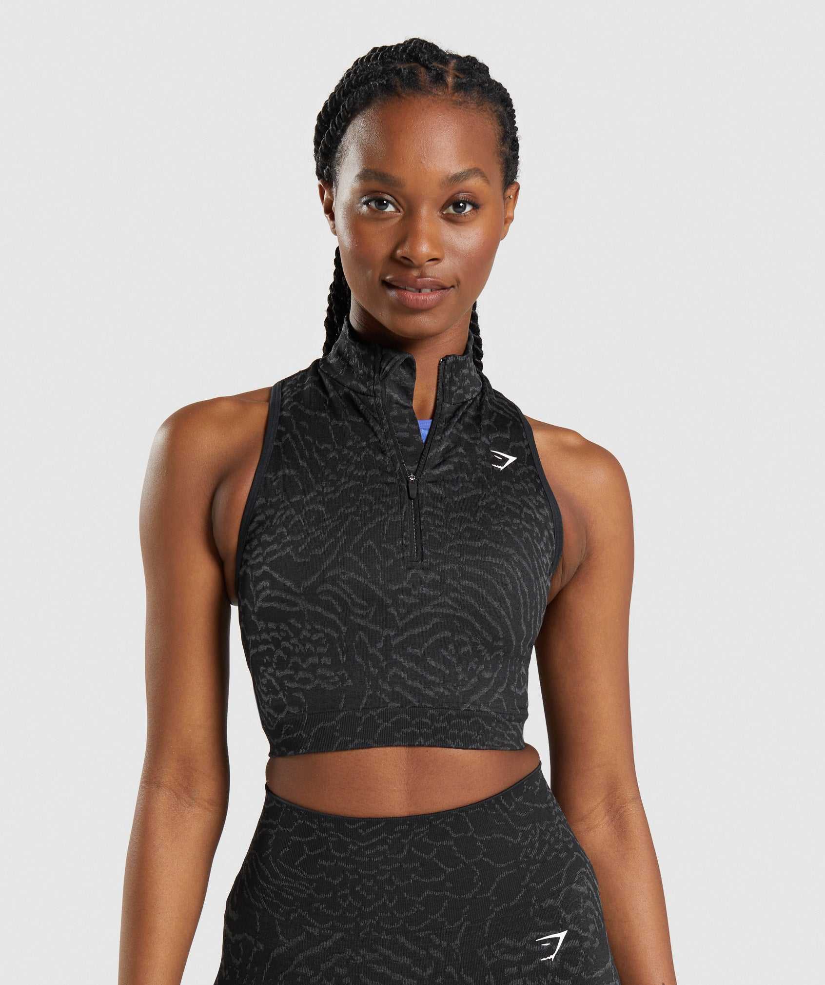 Najfatalniejszy Damskie Gymshark Adapt Animal Seamless Crop 1/2 Zip Czarne | QPAL83456