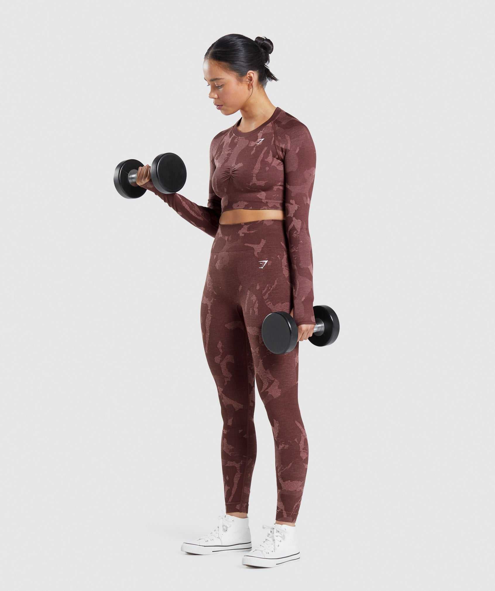 Najfatalniejszy Damskie Gymshark Adapt Camo Seamless Long Sleeve Crop Różowe Brązowe | HGQL98307