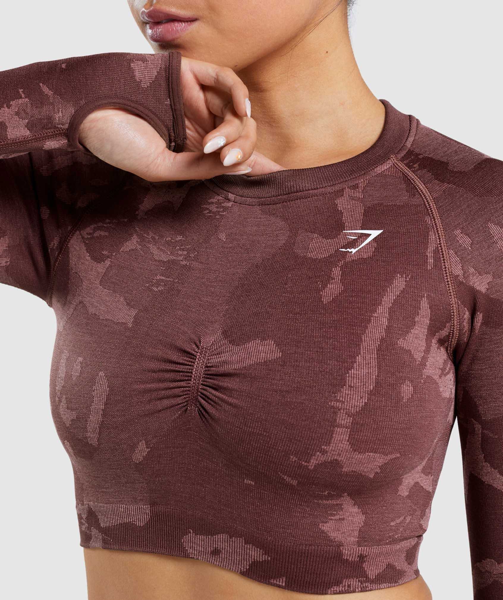 Najfatalniejszy Damskie Gymshark Adapt Camo Seamless Long Sleeve Crop Różowe Brązowe | HGQL98307