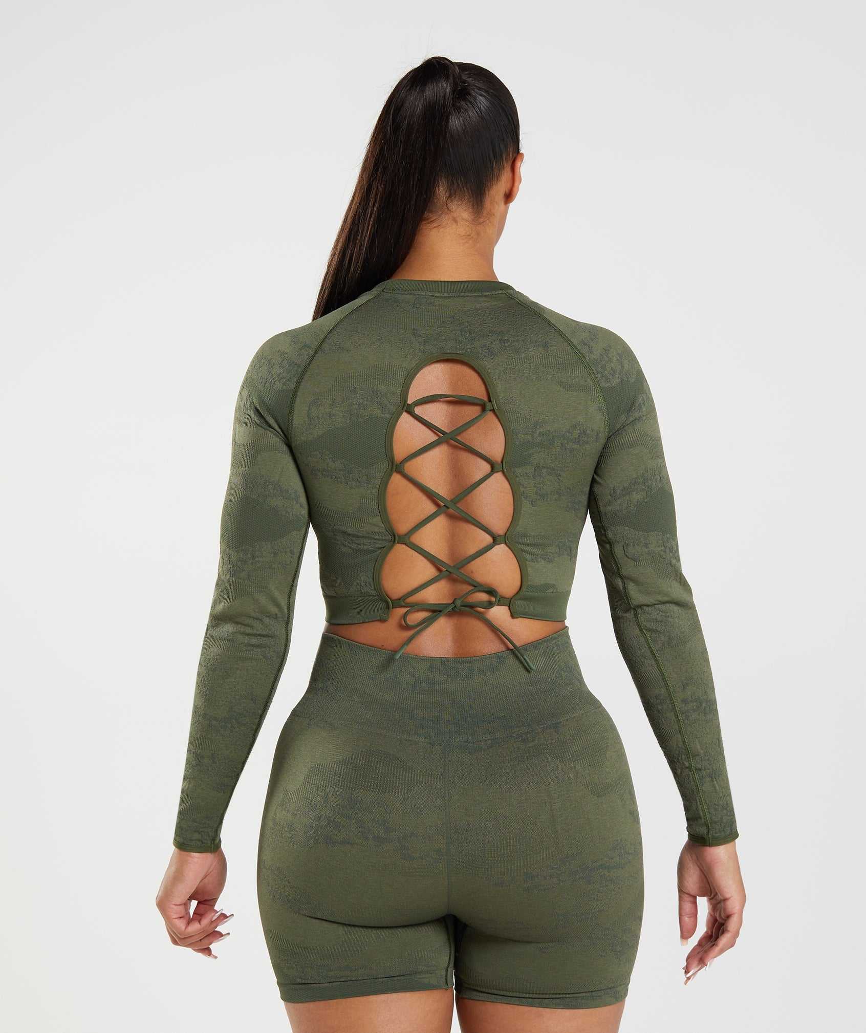 Najfatalniejszy Damskie Gymshark Adapt Camo Seamless Koronkowe Up Back Oliwkowe Oliwkowe | WXVK90134