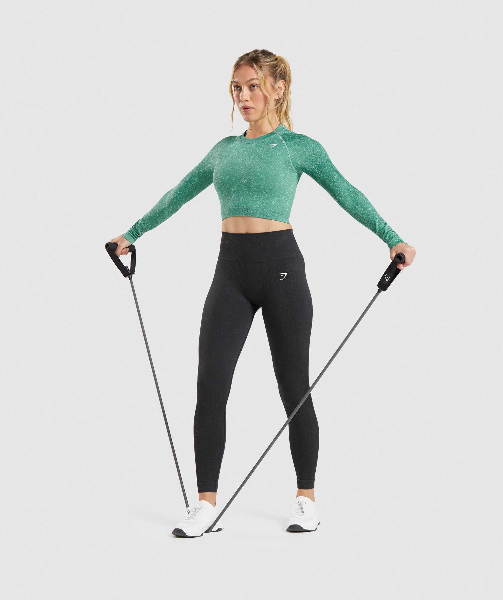 Najfatalniejszy Damskie Gymshark Adapt Fleck Seamless Long Sleeve Crop Zielone | CKUX14863