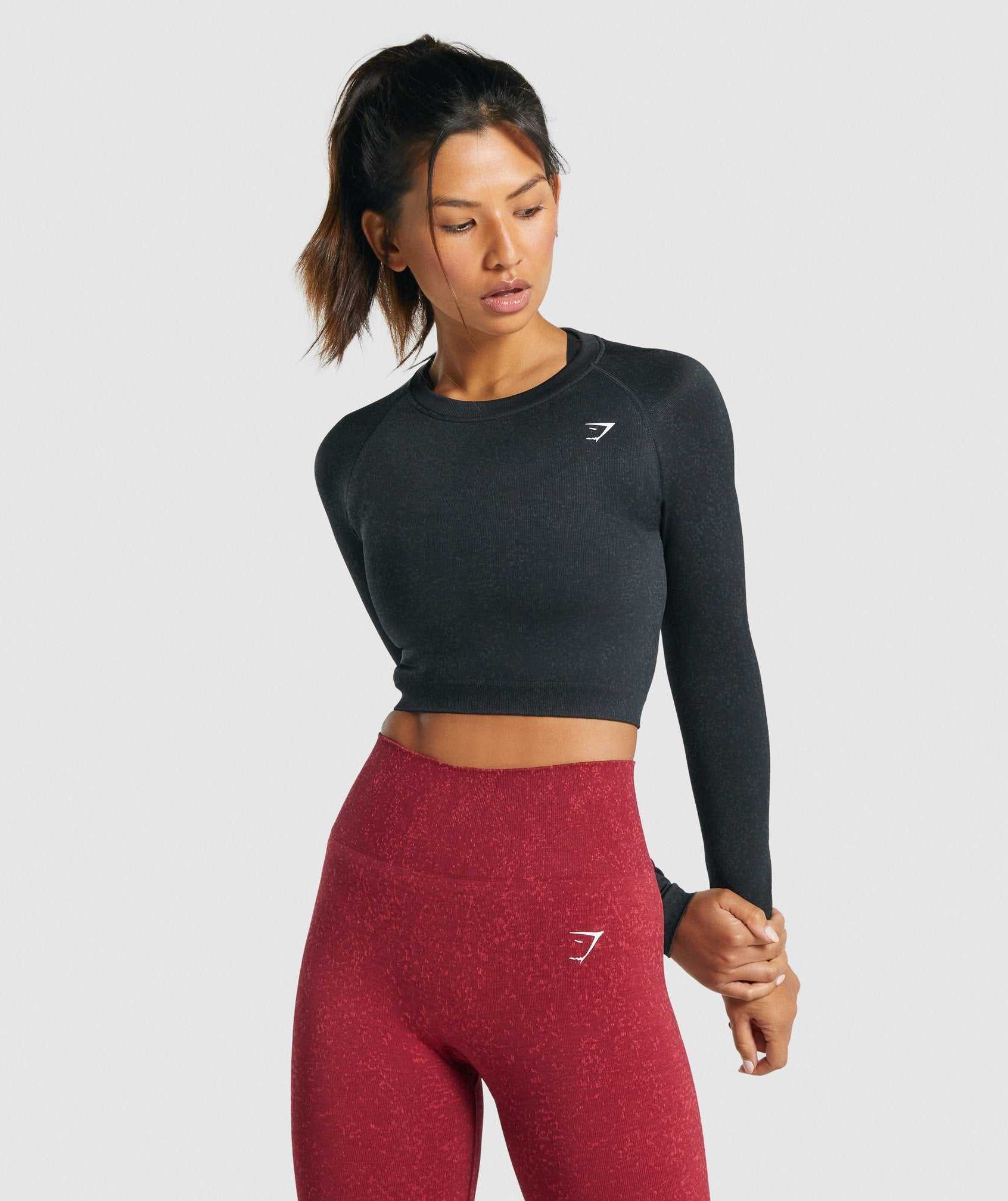 Najfatalniejszy Damskie Gymshark Adapt Fleck Seamless Long Sleeve Crop Czarne | PTMV13946