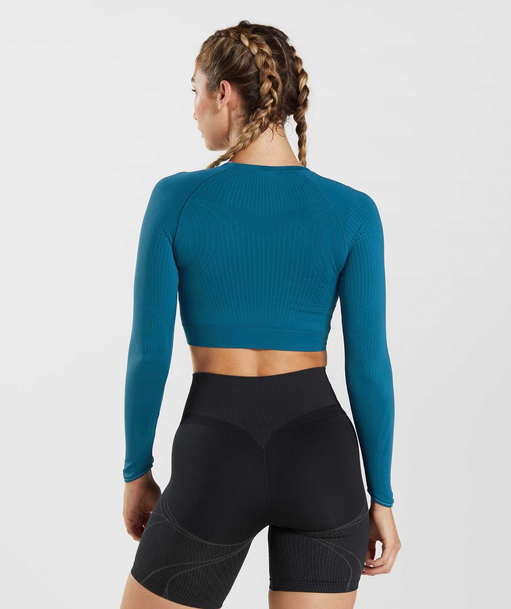 Najfatalniejszy Damskie Gymshark Apex Seamless Crop Niebieskie Ciemny Szare Niebieskie | DGAH90617