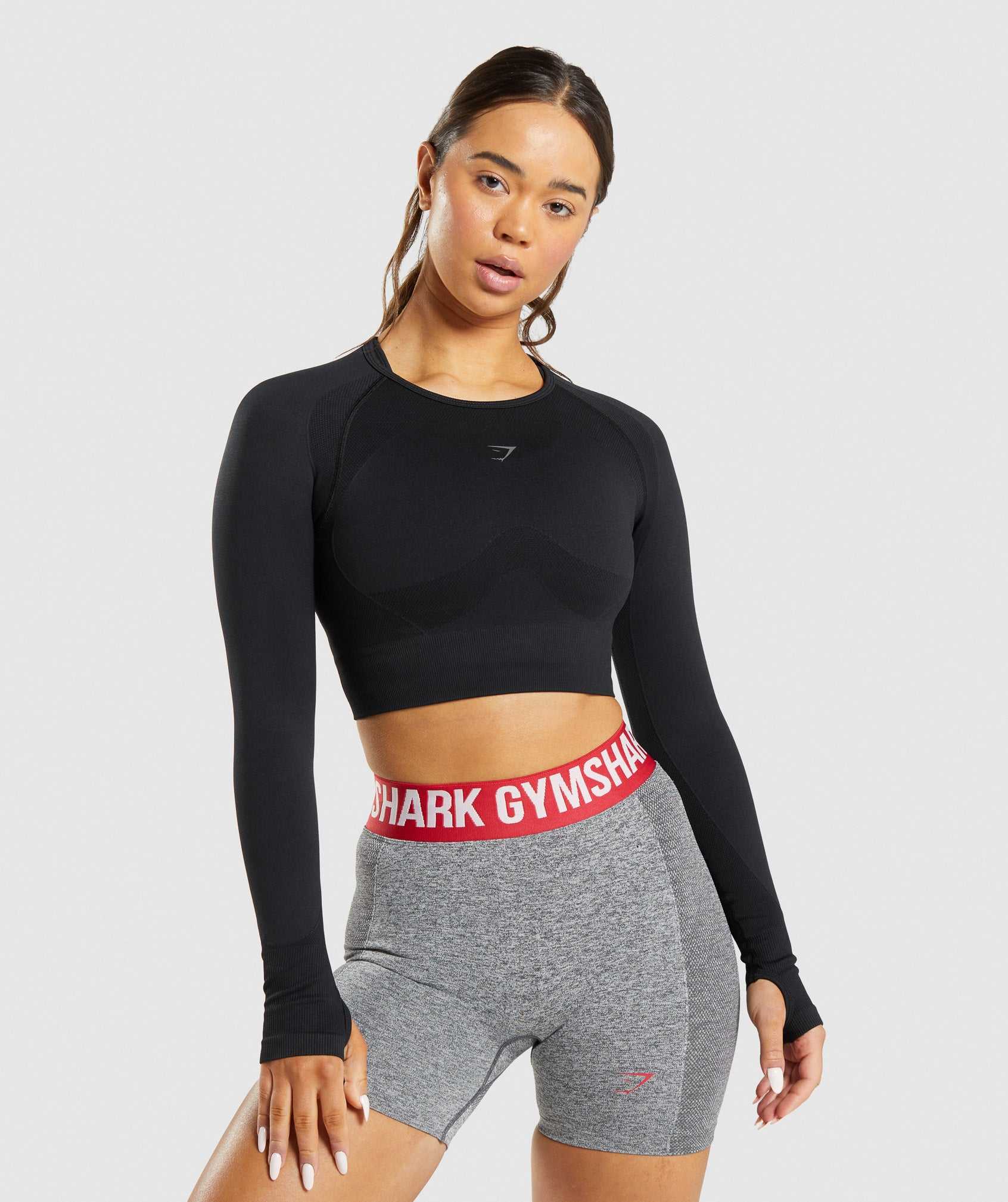 Najfatalniejszy Damskie Gymshark Flex Sports Long Sleeve Crop Czarne | BNVX80149