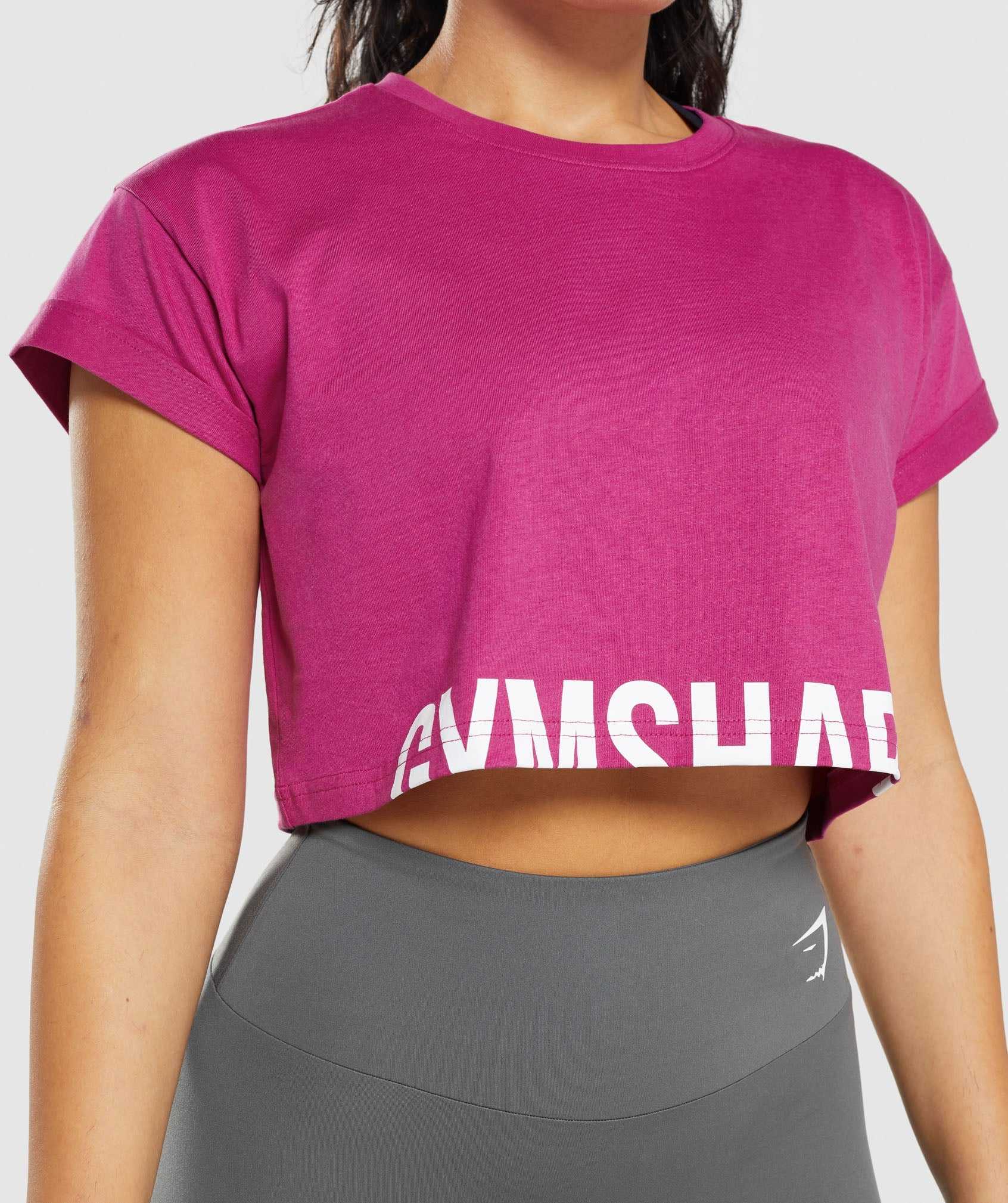 Najfatalniejszy Damskie Gymshark Fraction Crop Różowe | LQWH79643