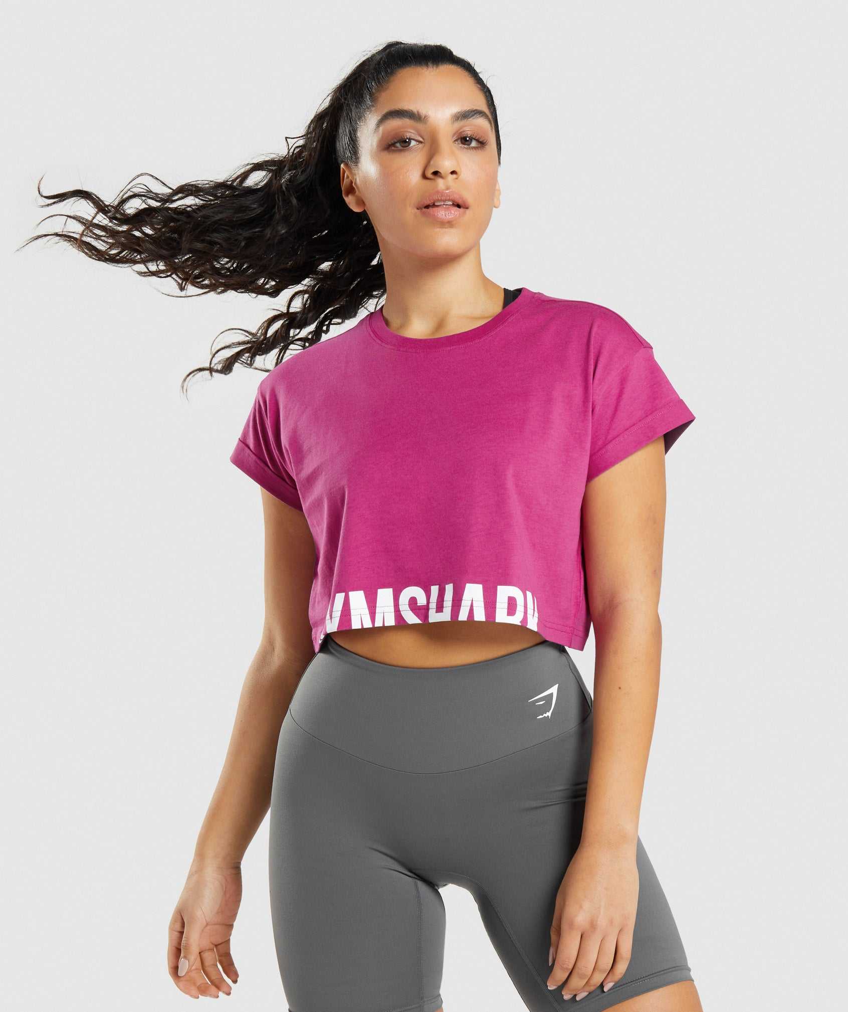 Najfatalniejszy Damskie Gymshark Fraction Crop Różowe | LQWH79643