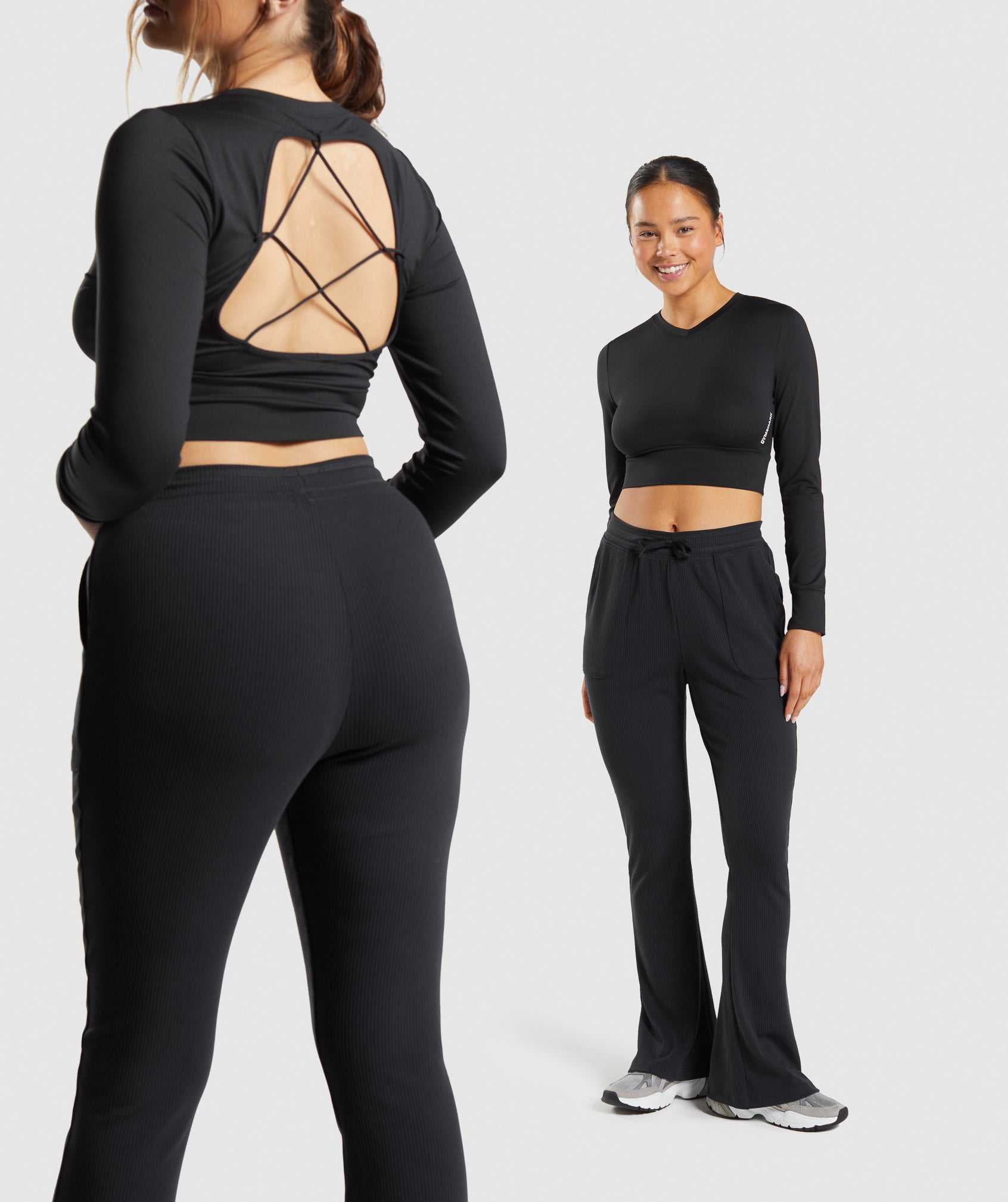 Najfatalniejszy Damskie Gymshark Pause Open Back Long Sleeve Crop Czarne | ABNQ64570