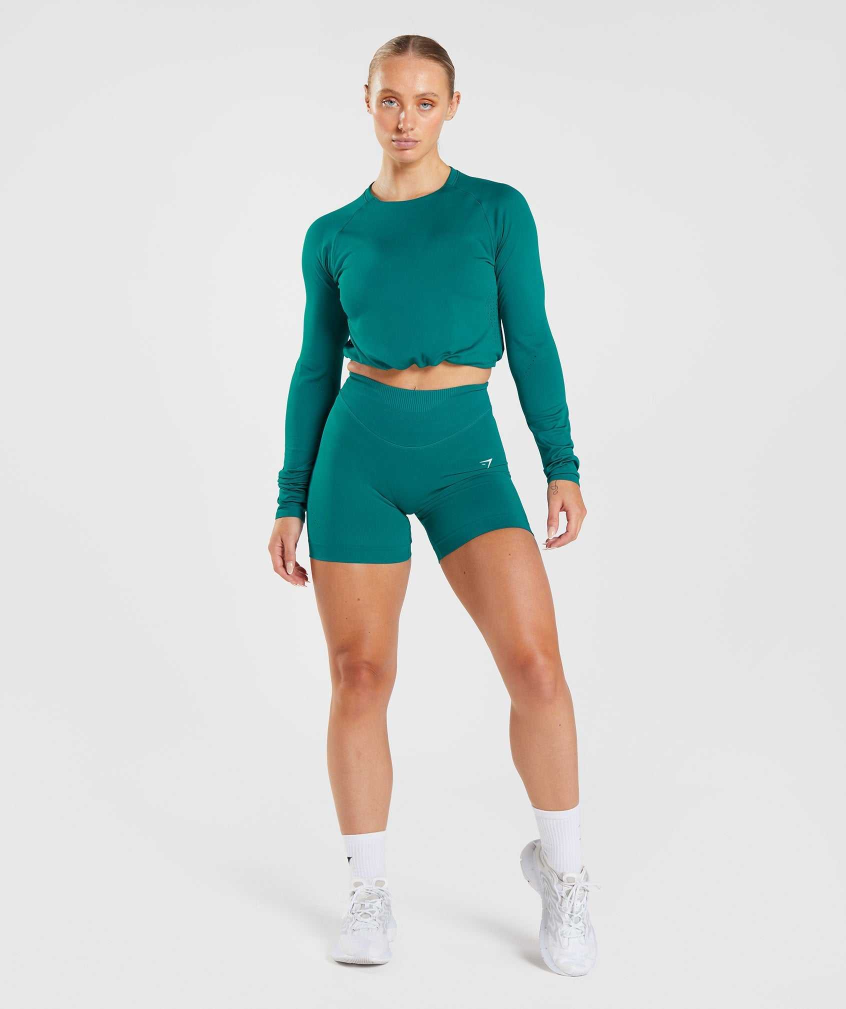 Najfatalniejszy Damskie Gymshark Sweat Seamless Long Sleeve Crop Turkusowe | DQRT34519