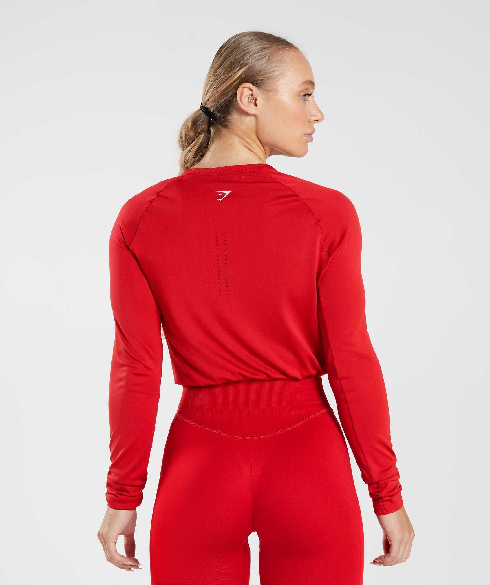 Najfatalniejszy Damskie Gymshark Sweat Seamless Long Sleeve Crop Czerwone | DYEI62105