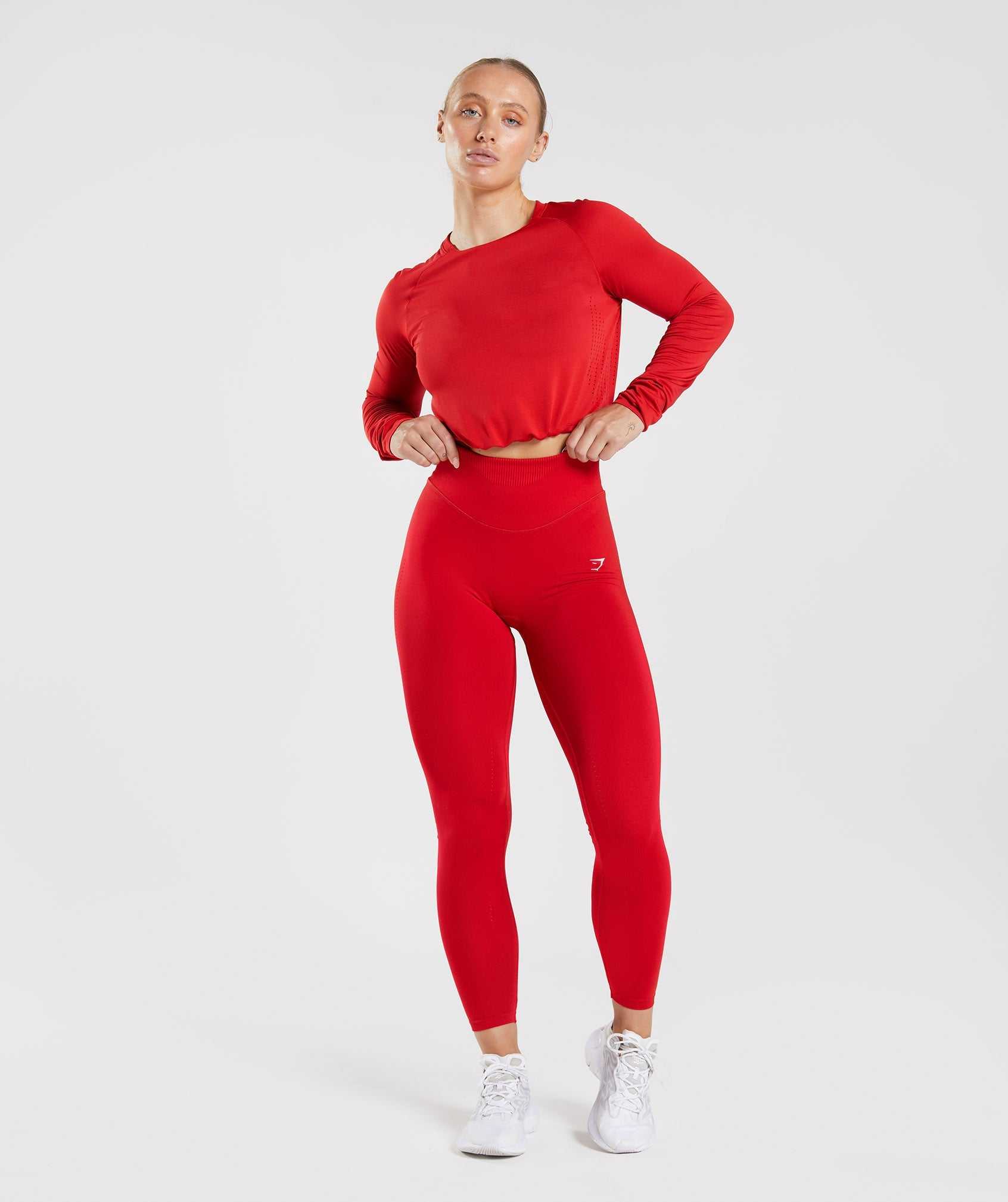 Najfatalniejszy Damskie Gymshark Sweat Seamless Long Sleeve Crop Czerwone | DYEI62105