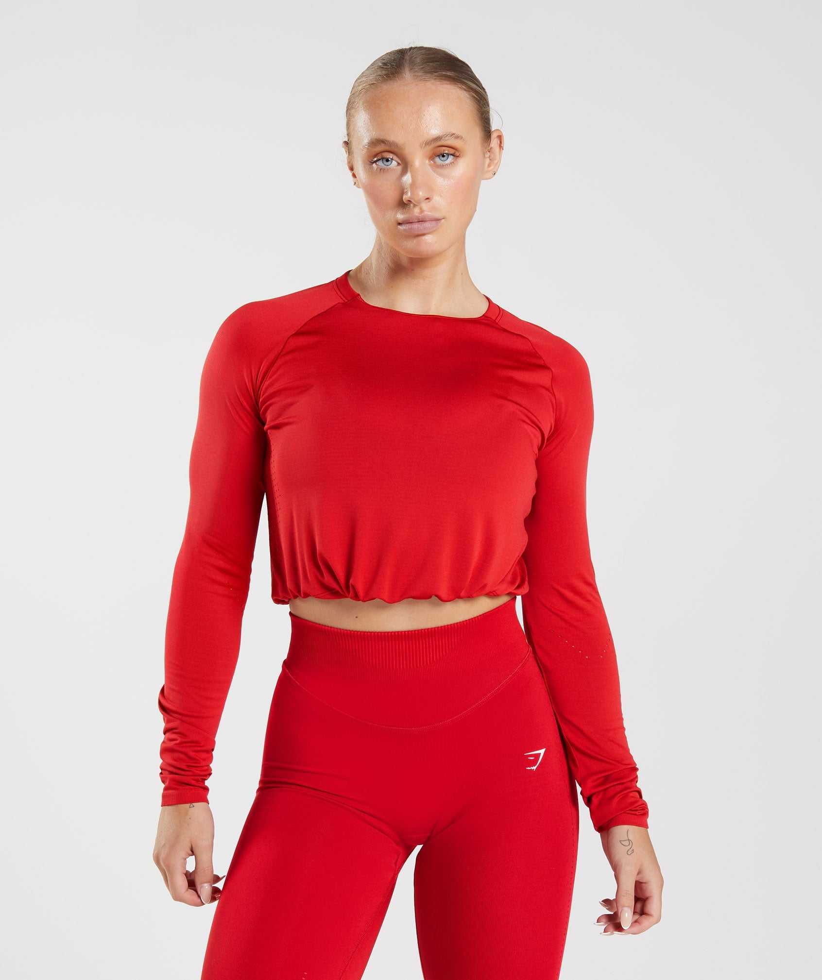 Najfatalniejszy Damskie Gymshark Sweat Seamless Long Sleeve Crop Czerwone | DYEI62105