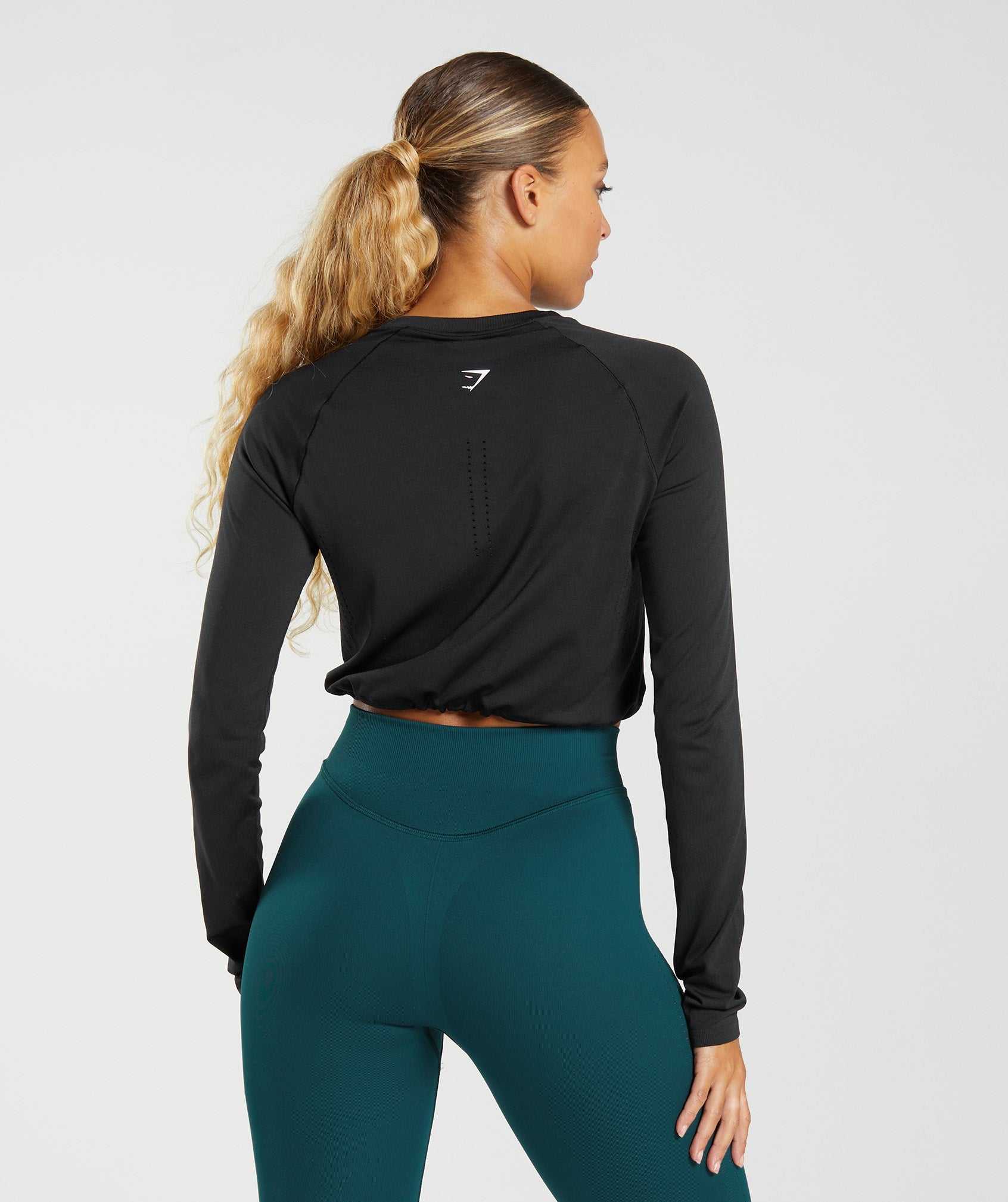 Najfatalniejszy Damskie Gymshark Sweat Seamless Long Sleeve Crop Czarne | JVYL71860