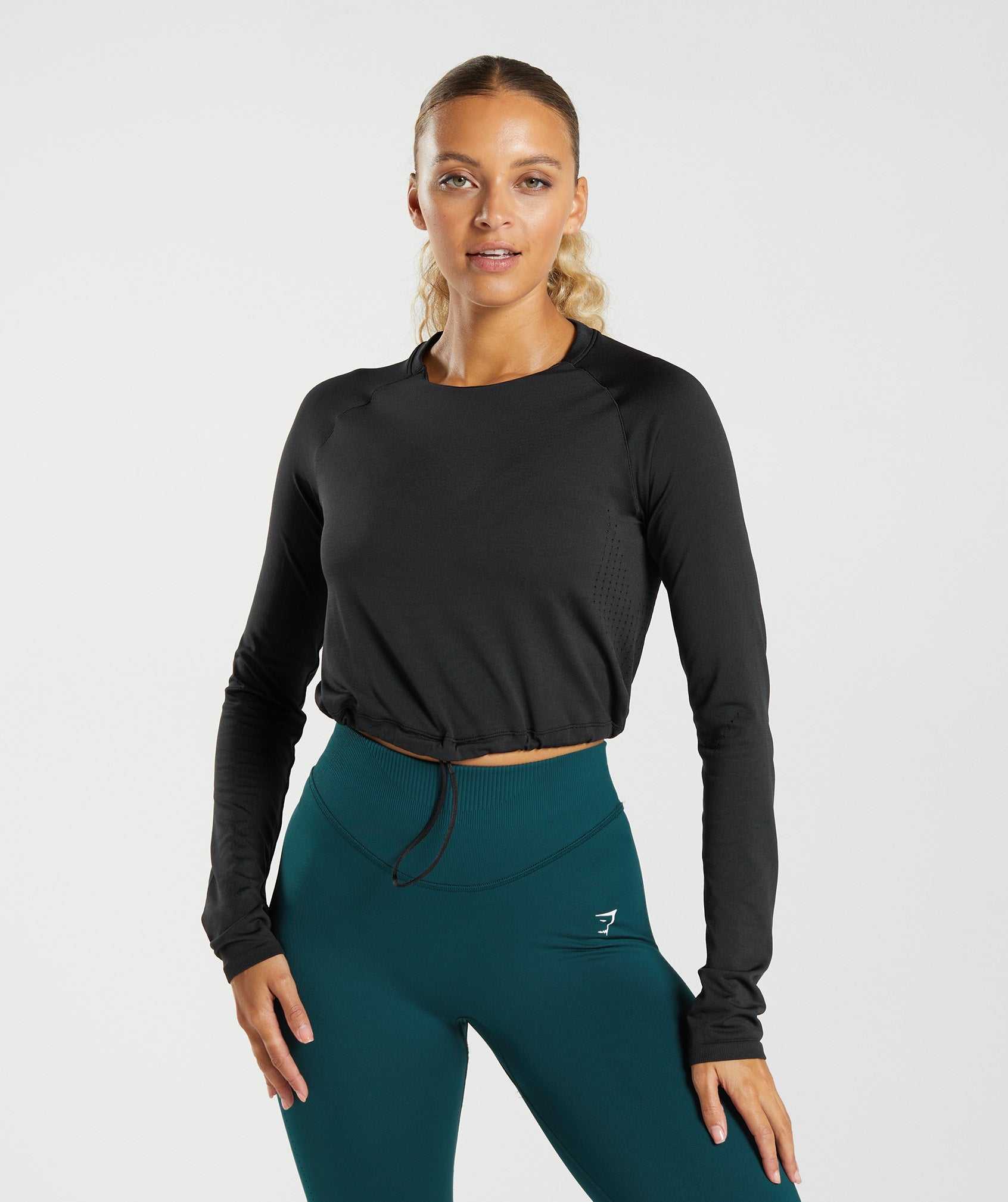 Najfatalniejszy Damskie Gymshark Sweat Seamless Long Sleeve Crop Czarne | JVYL71860