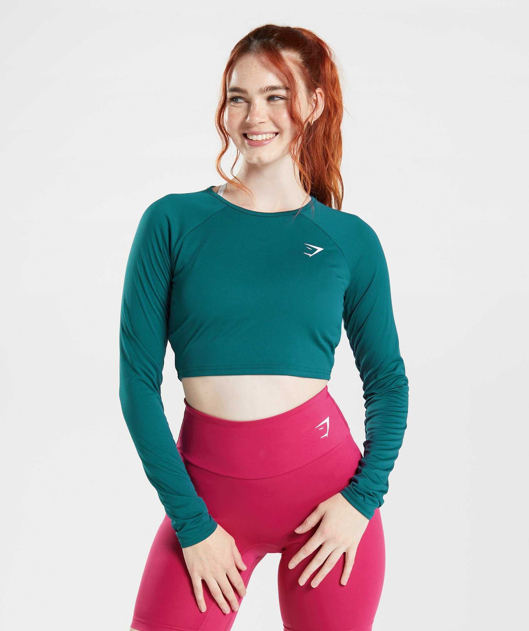 Najfatalniejszy Damskie Gymshark Treningowe Long Sleeve Crop Turkusowe | DXRU08129