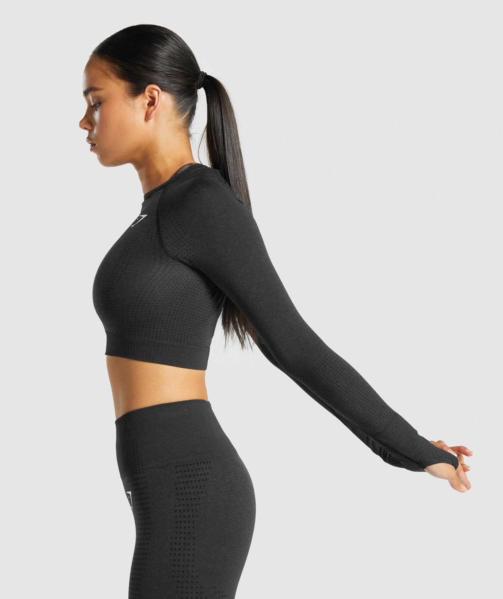 Najfatalniejszy Damskie Gymshark Vital Seamless 2.0 Long Sleeve Crop Czarne | EFWM65402