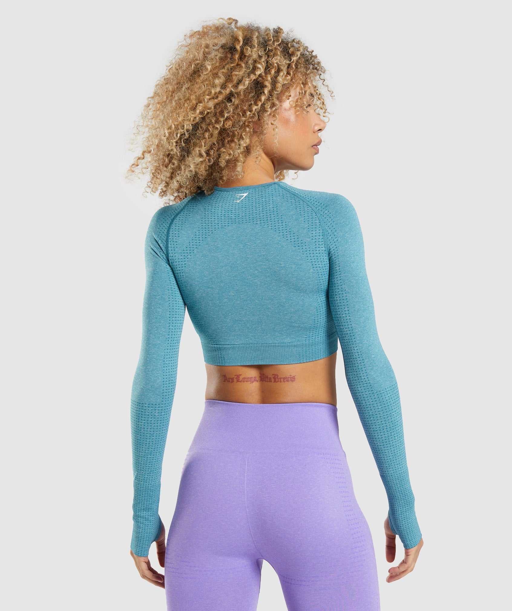 Najfatalniejszy Damskie Gymshark Vital Seamless 2.0 Long Sleeve Crop Turkusowe | YGUN50189